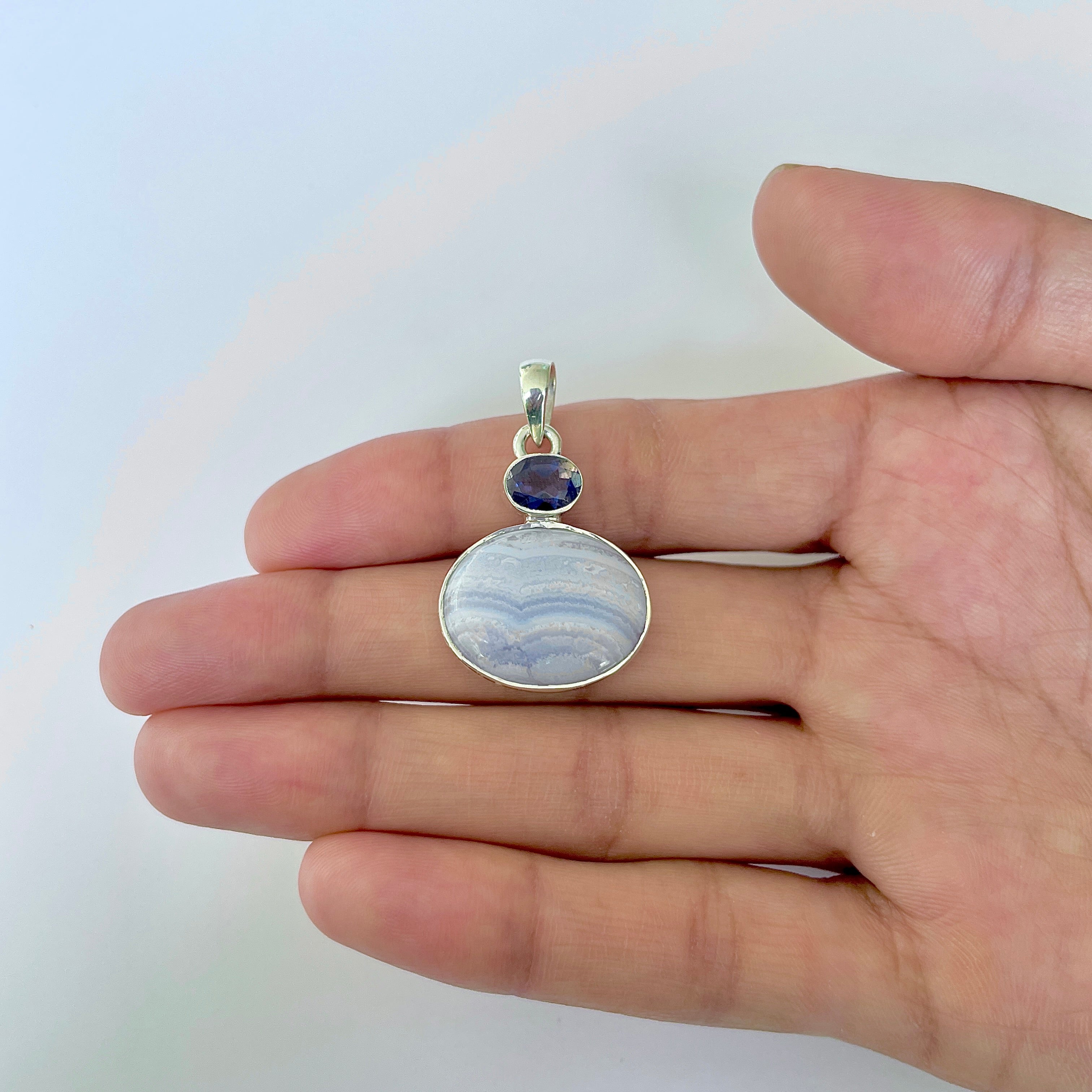 Blue Lace Agate Pendant-(BLA-1-10)