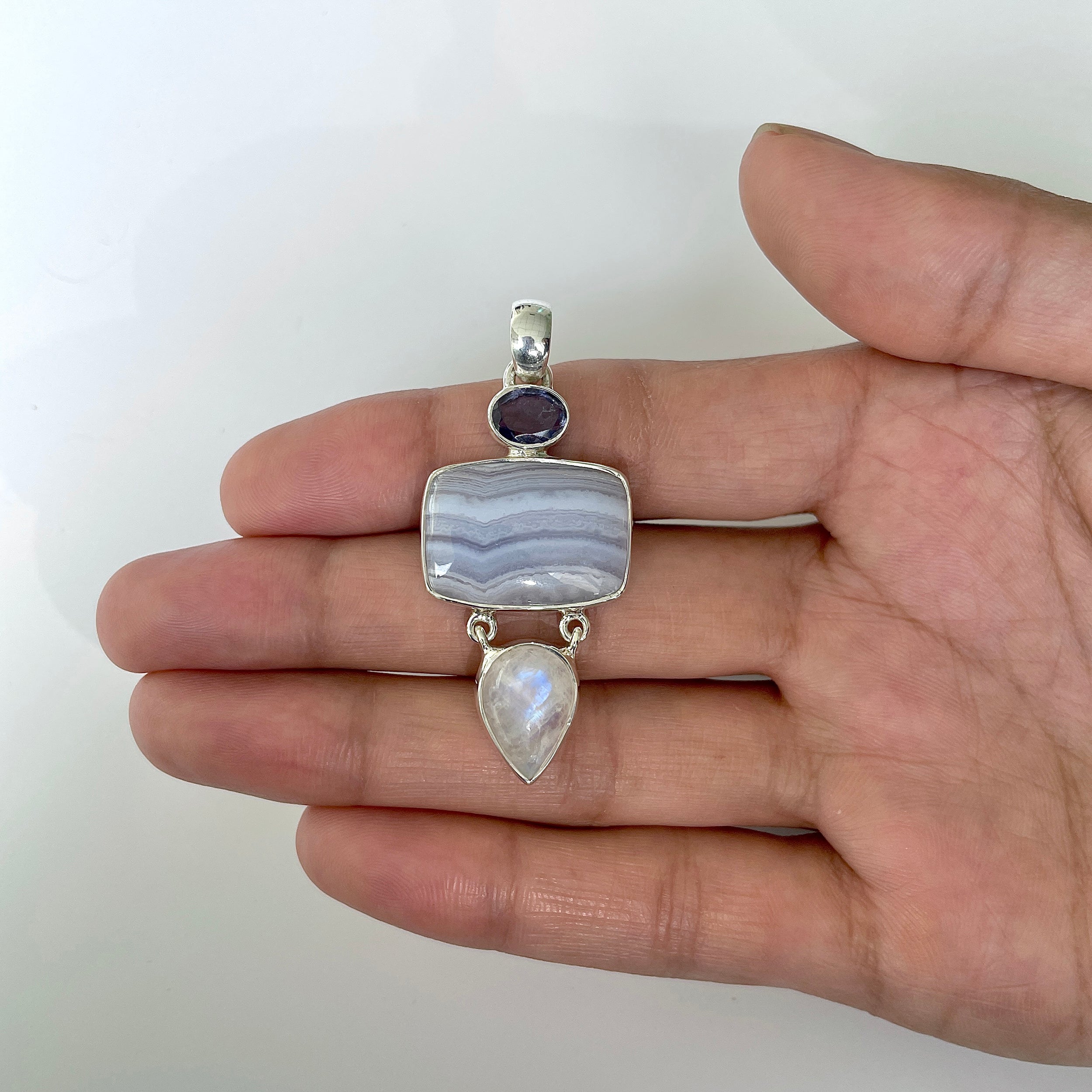 Blue Lace Agate Pendant-(BLA-1-17)