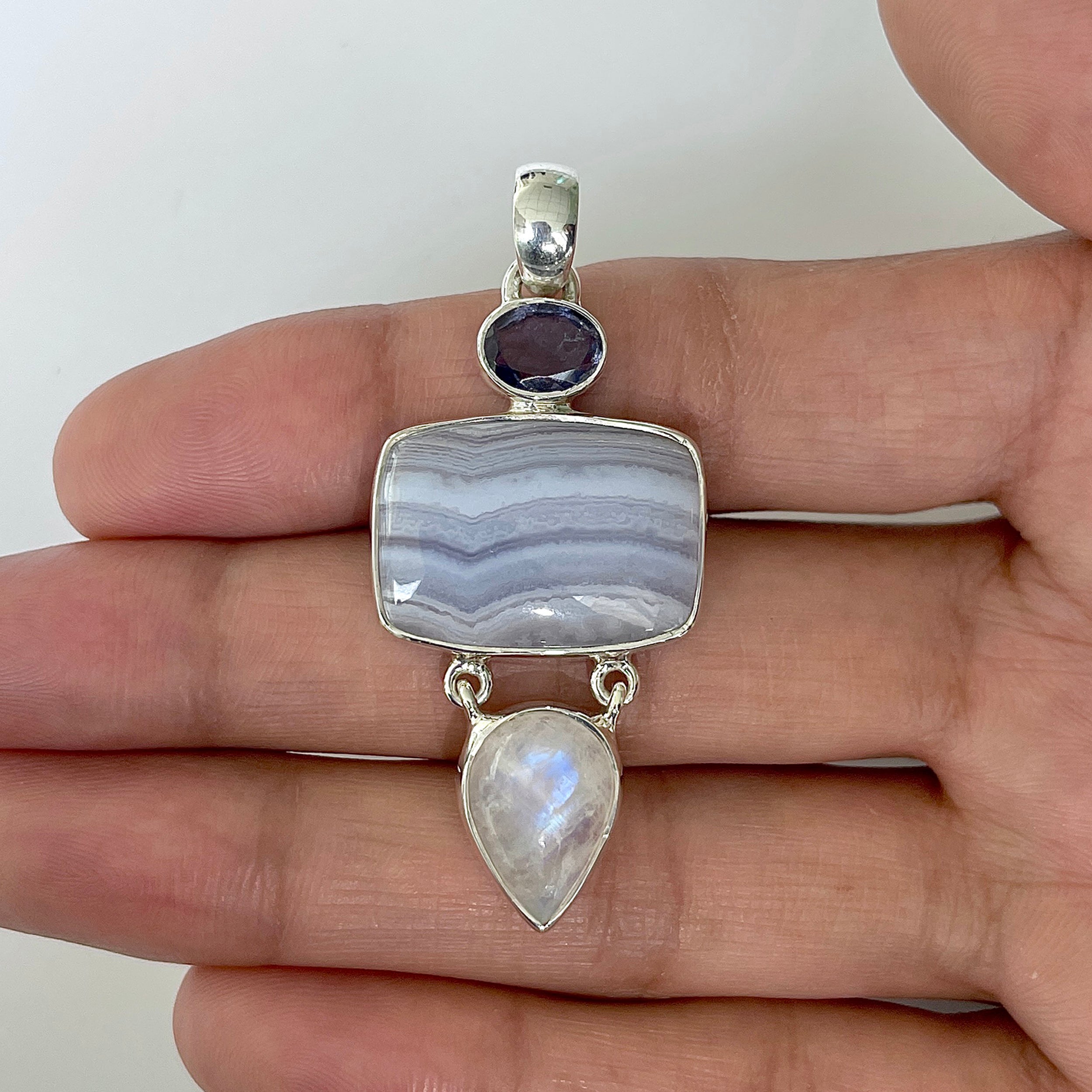 Blue Lace Agate Pendant-(BLA-1-17)