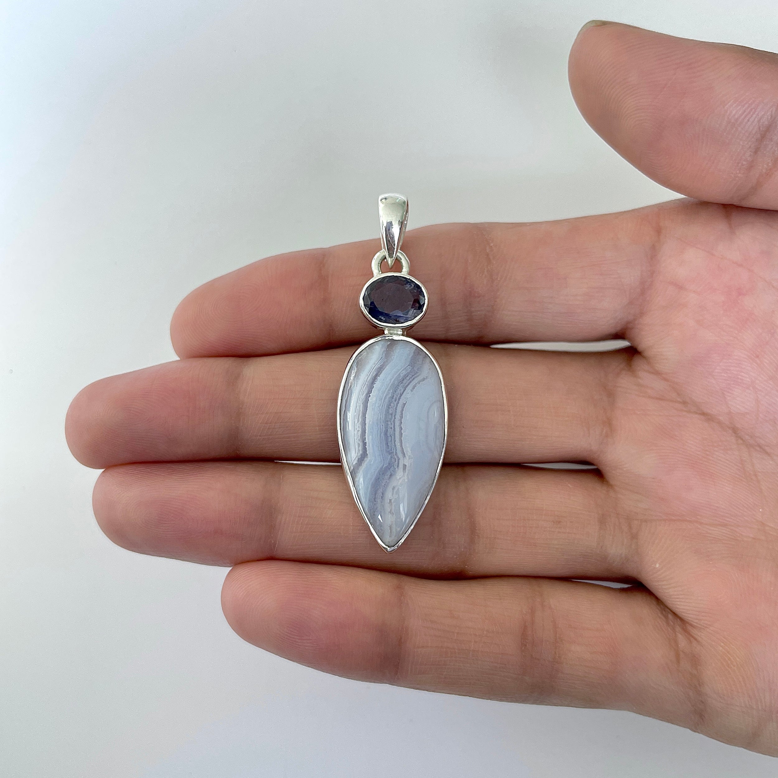 Blue Lace Agate Pendant-(BLA-1-20)