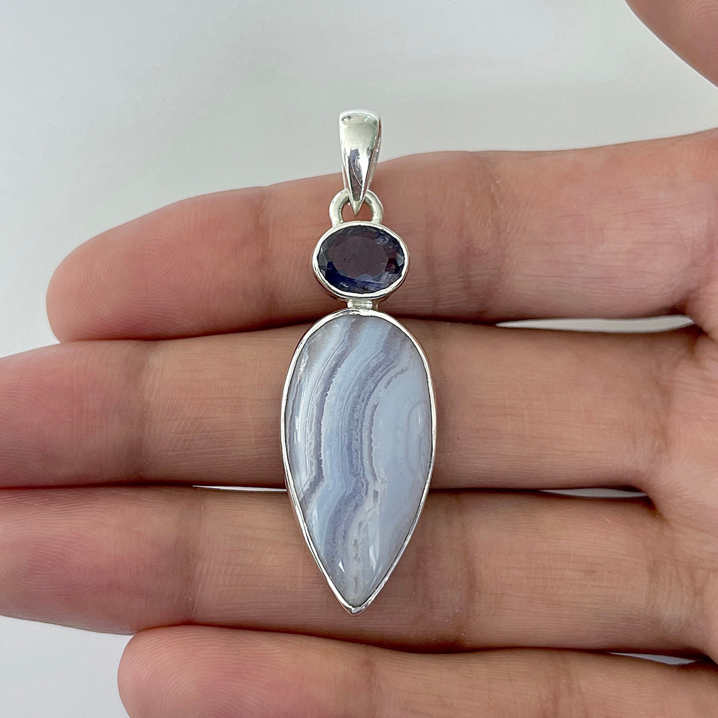 Blue Lace Agate Pendant-(BLA-1-20)