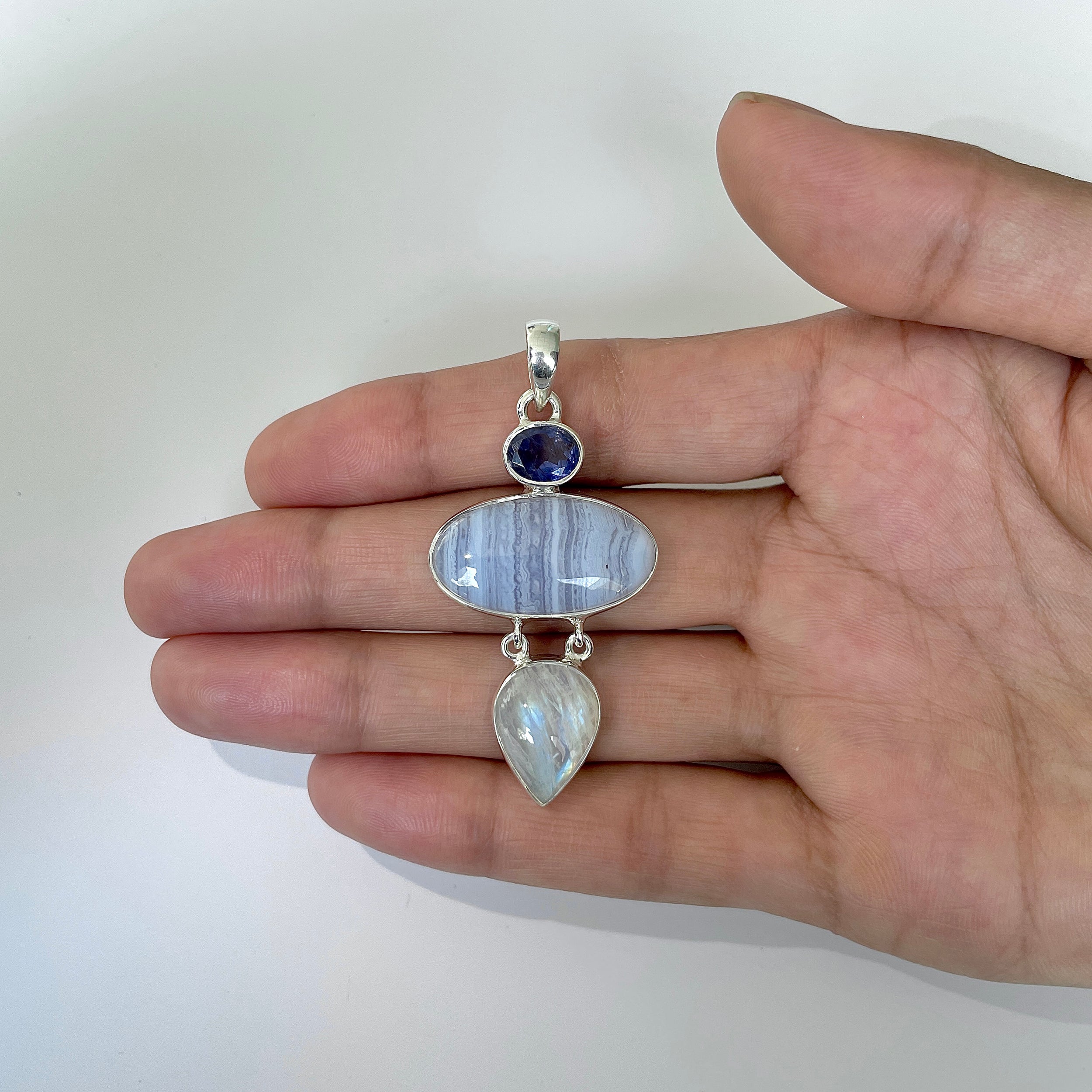 Blue Lace Agate Pendant-(BLA-1-21)