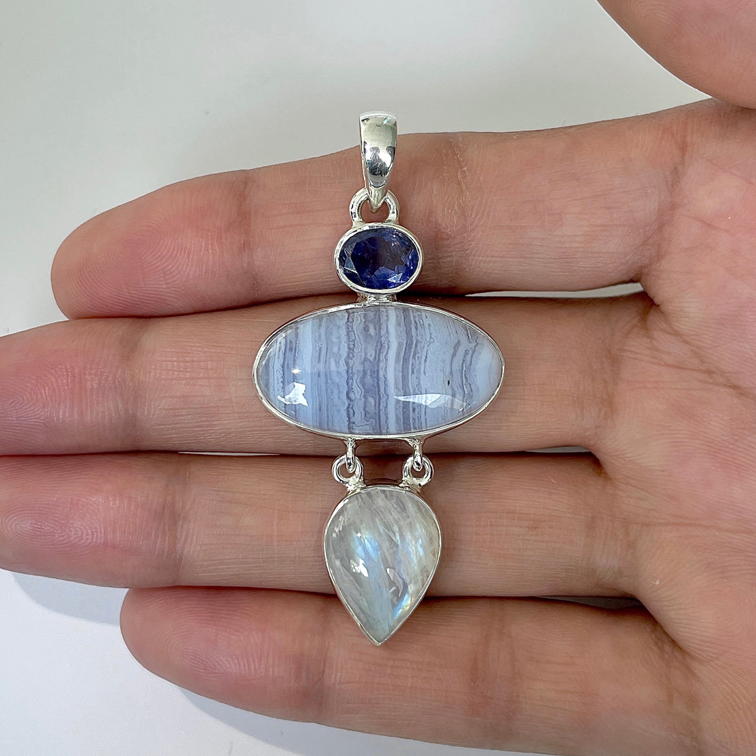 Blue Lace Agate Pendant-(BLA-1-21)