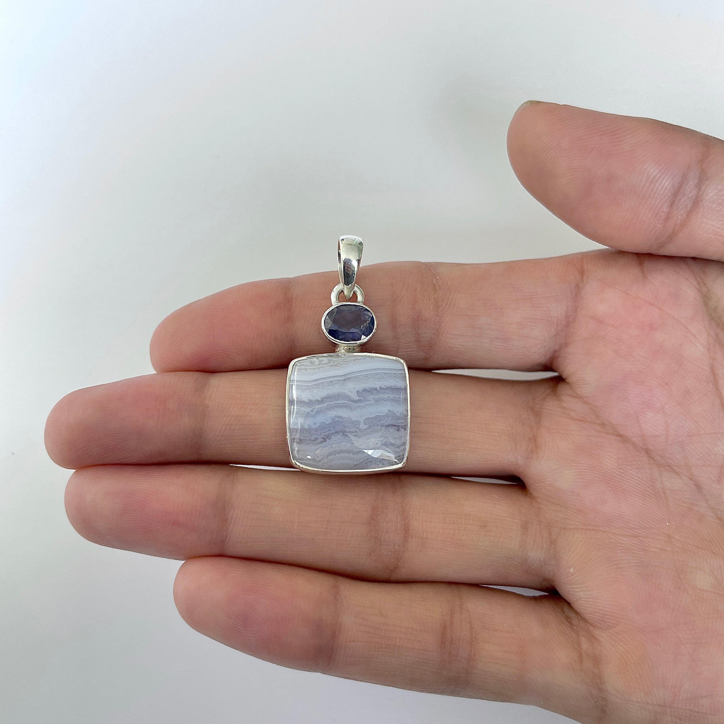 Blue Lace Agate Pendant-(BLA-1-24)