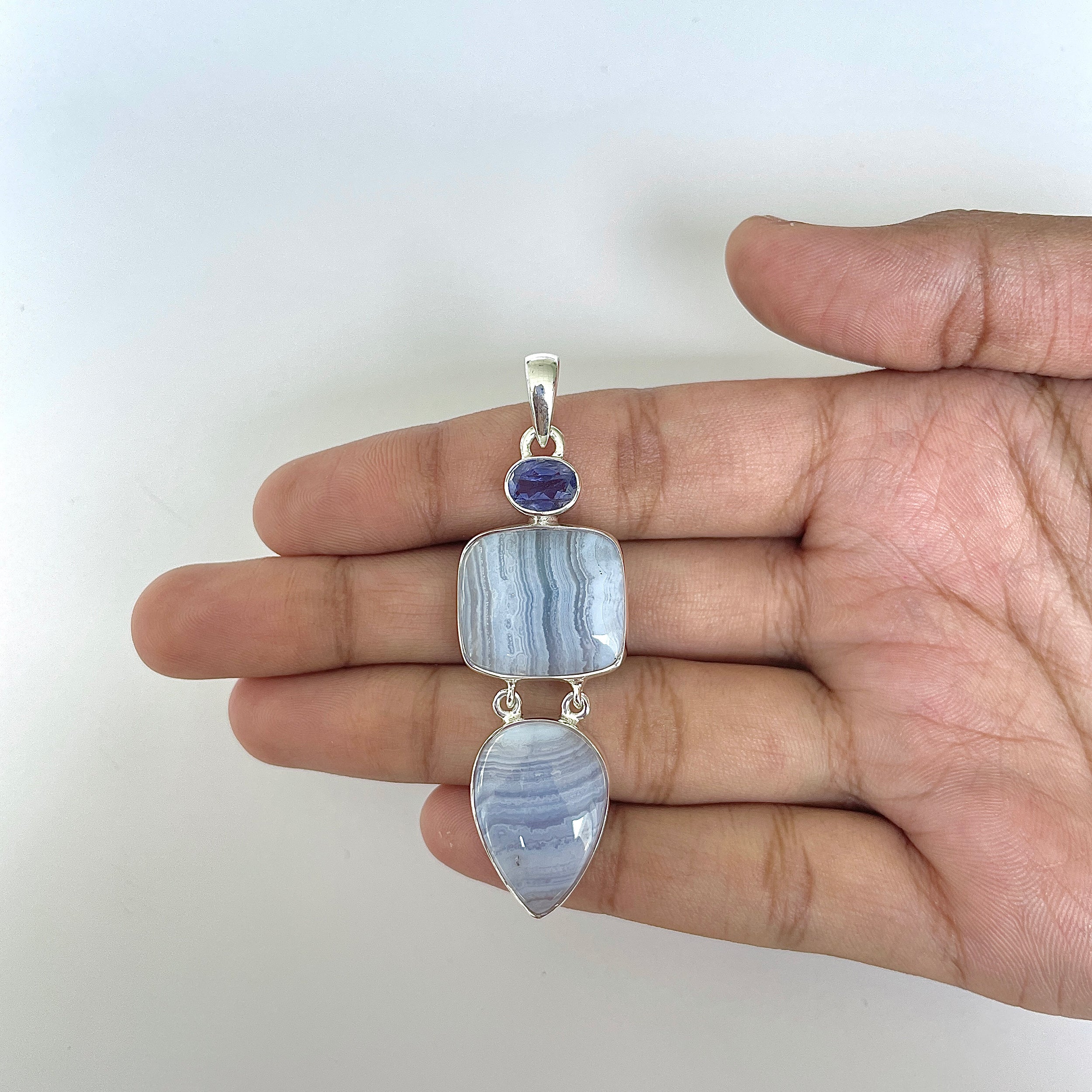 Blue Lace Agate Pendant-(BLA-1-28)
