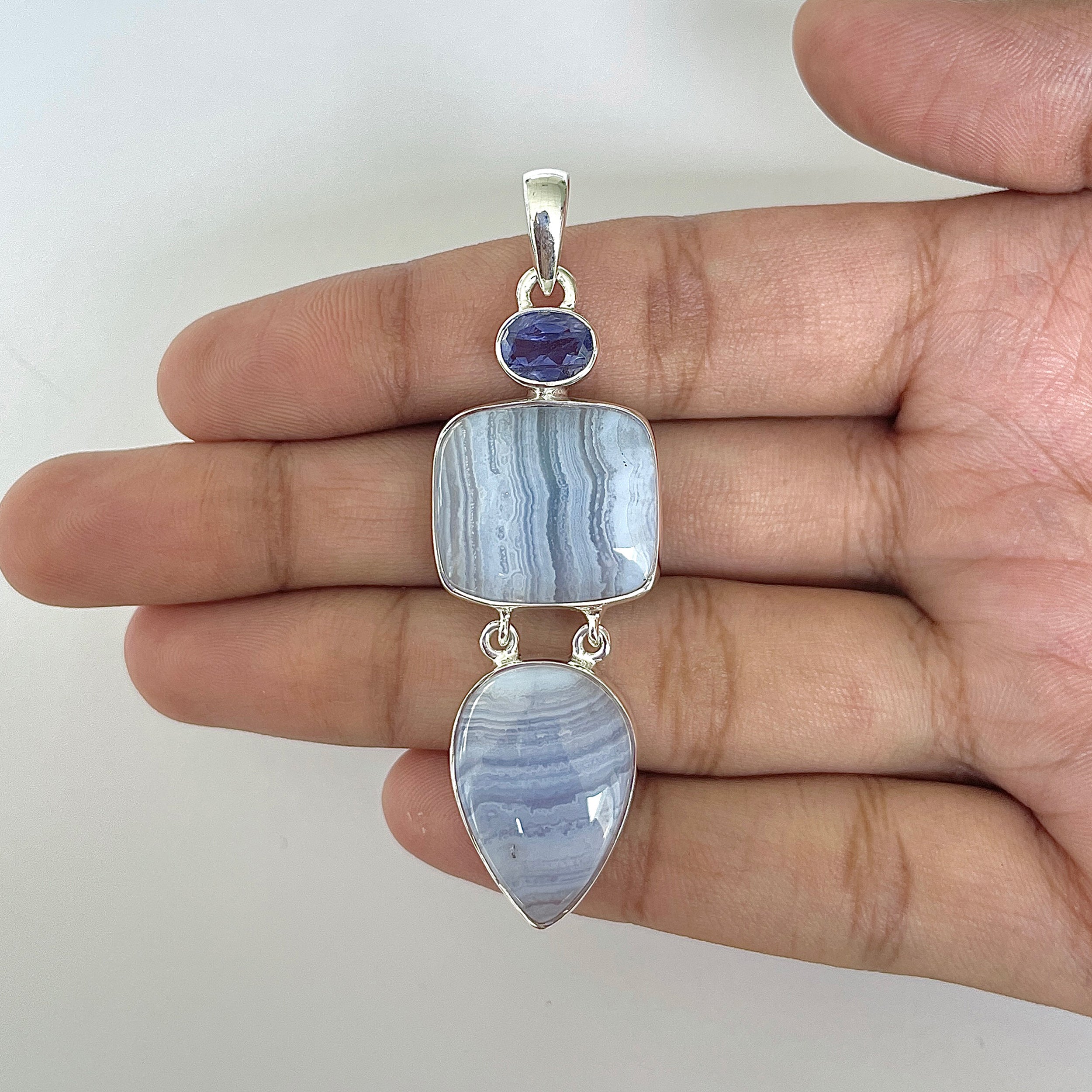 Blue Lace Agate Pendant-(BLA-1-28)