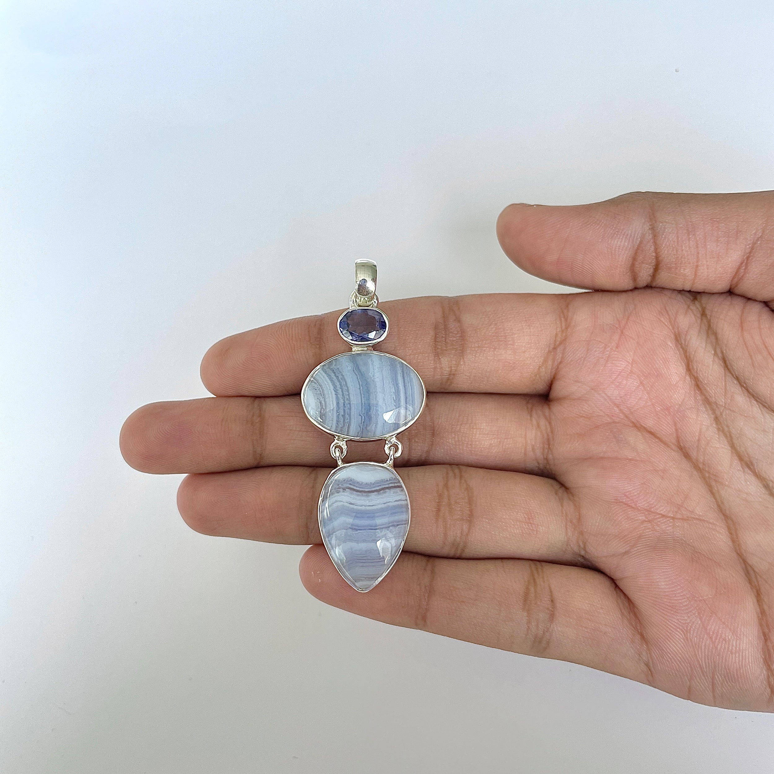 Blue Lace Agate Pendant-(BLA-1-30)