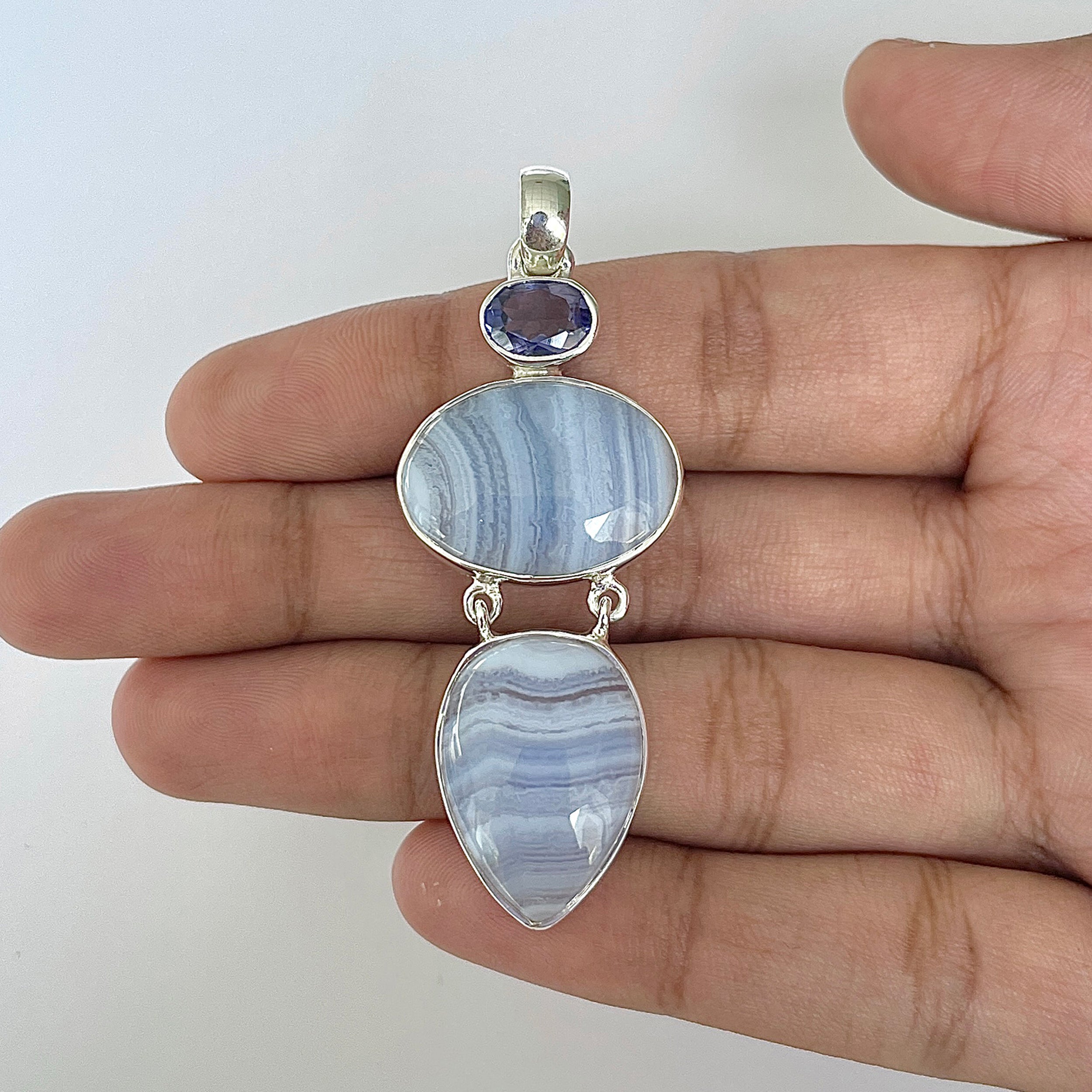 Blue Lace Agate Pendant-(BLA-1-30)