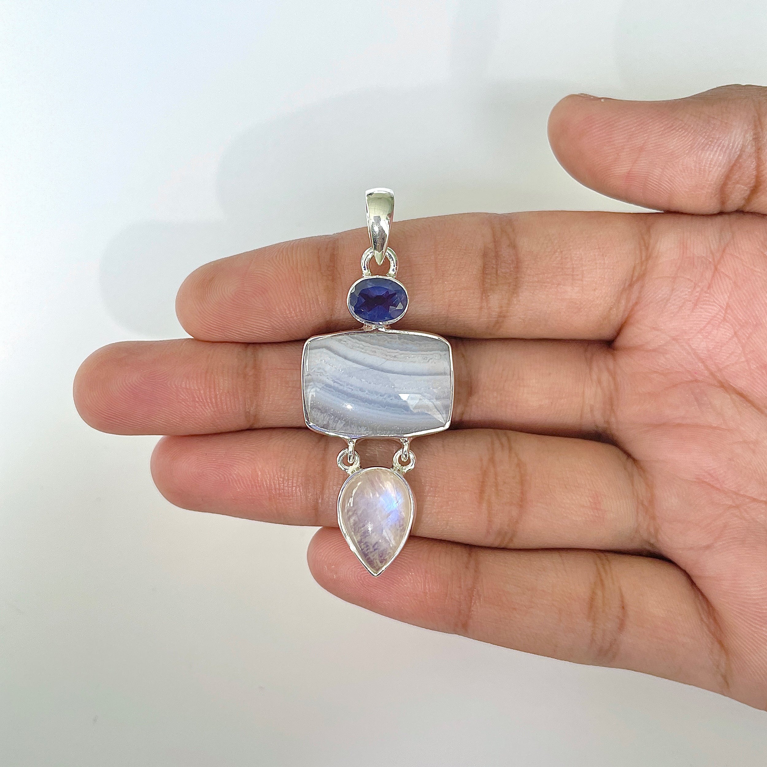 Blue Lace Agate Pendant-(BLA-1-31)