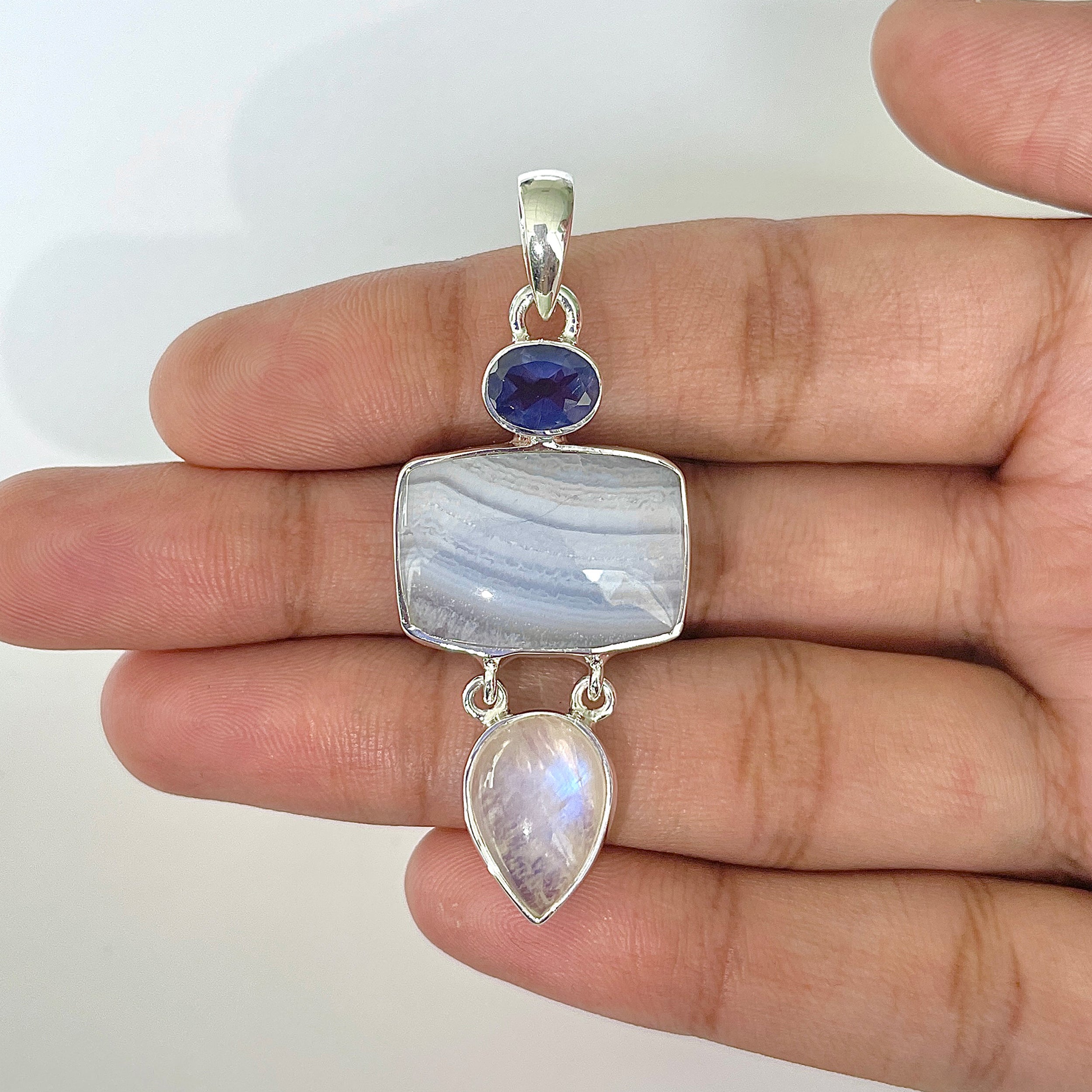 Blue Lace Agate Pendant-(BLA-1-31)