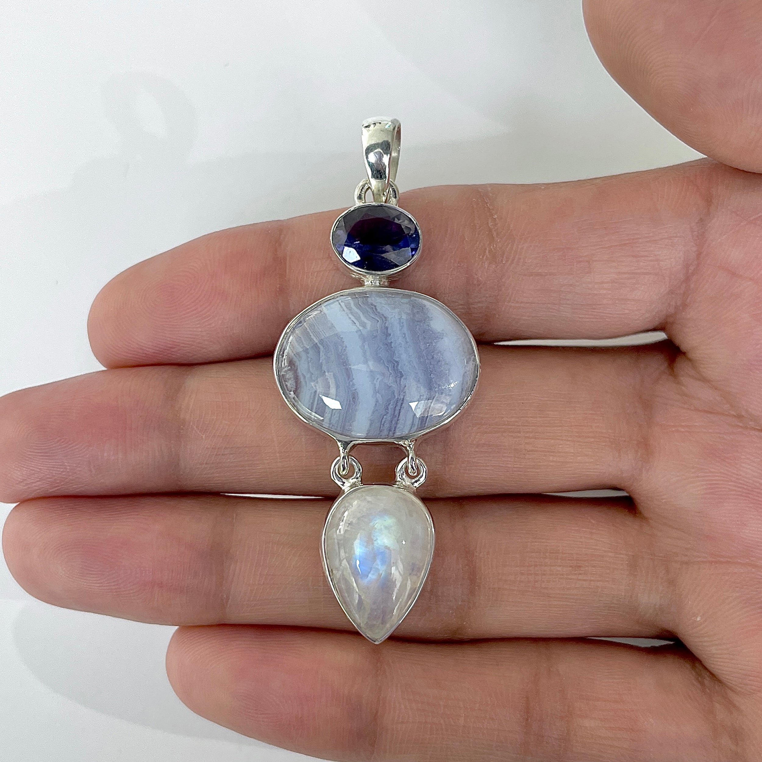 Blue Lace Agate Pendant-(BLA-1-33)
