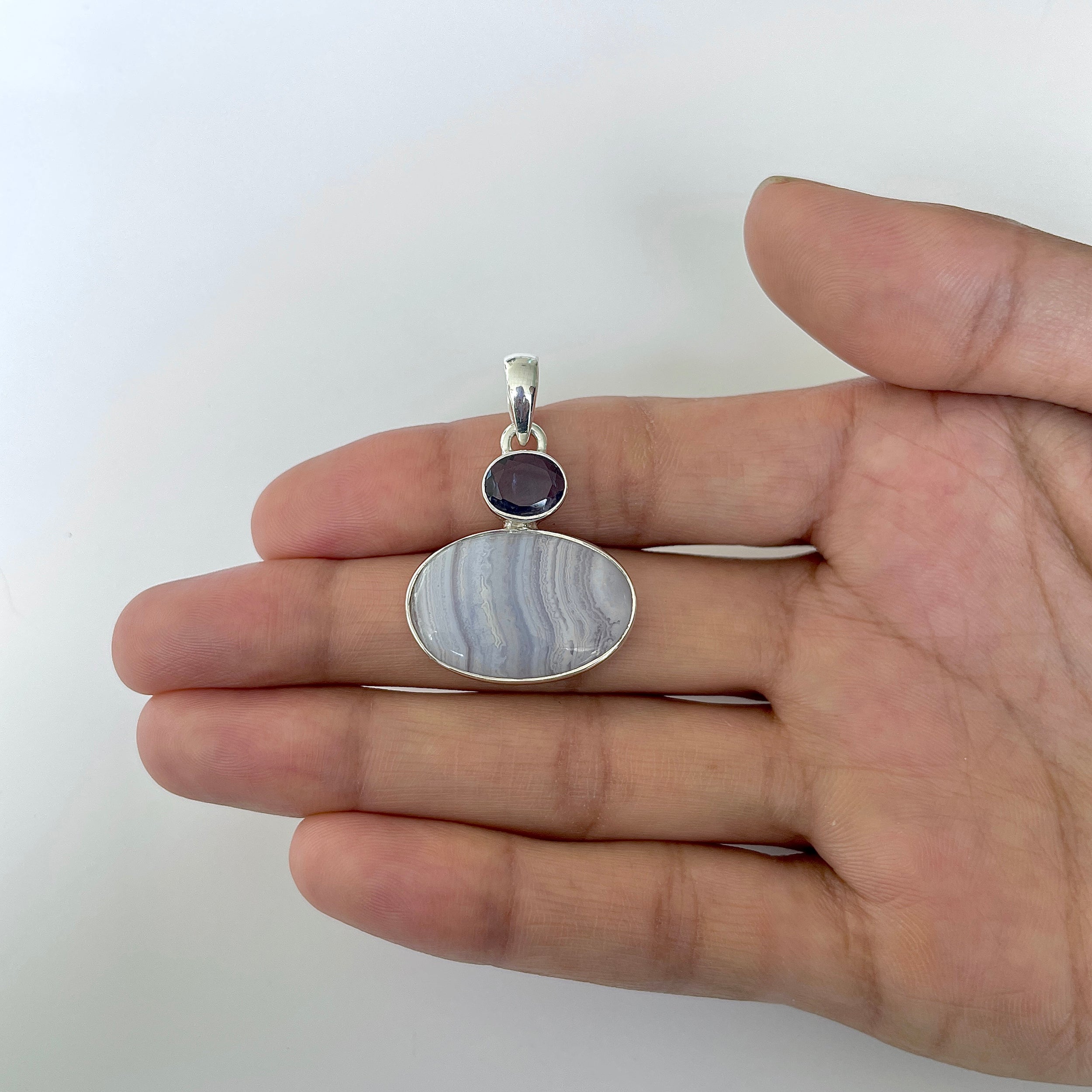Blue Lace Agate Pendant-(BLA-1-35)
