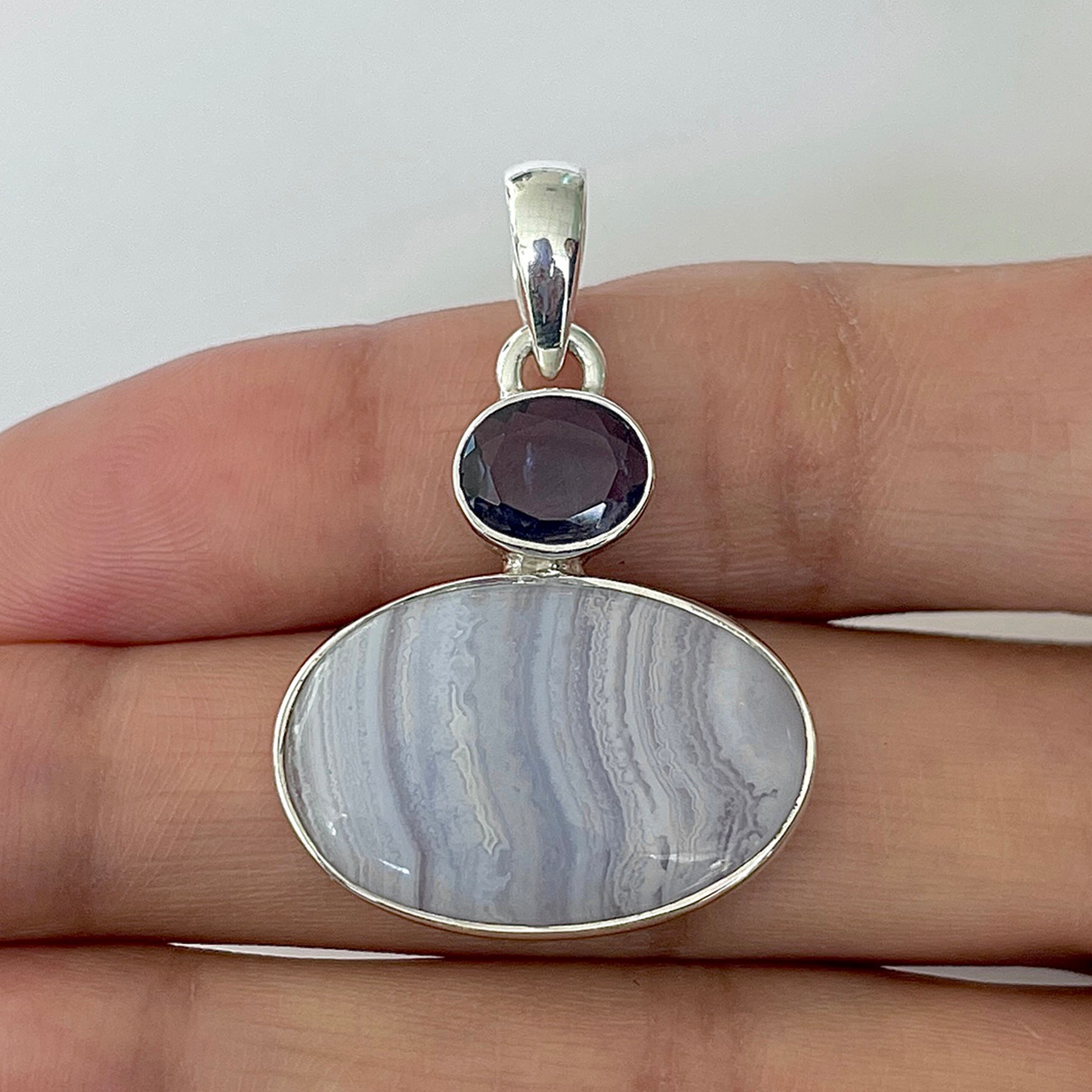 Blue Lace Agate Pendant-(BLA-1-35)
