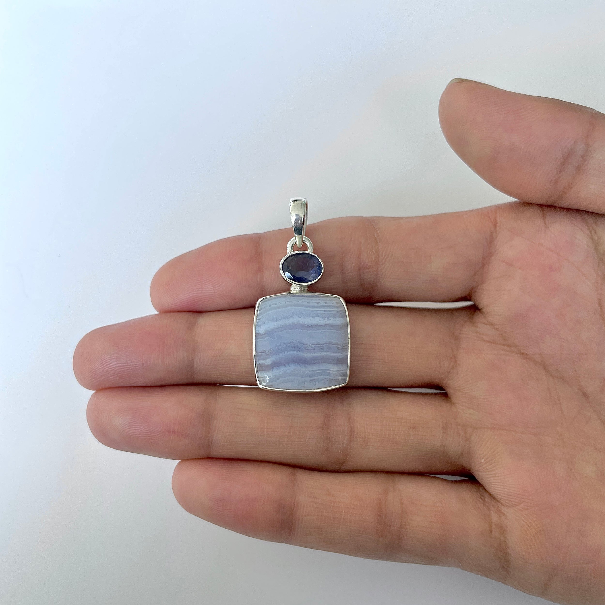 Blue Lace Agate Pendant-(BLA-1-37)