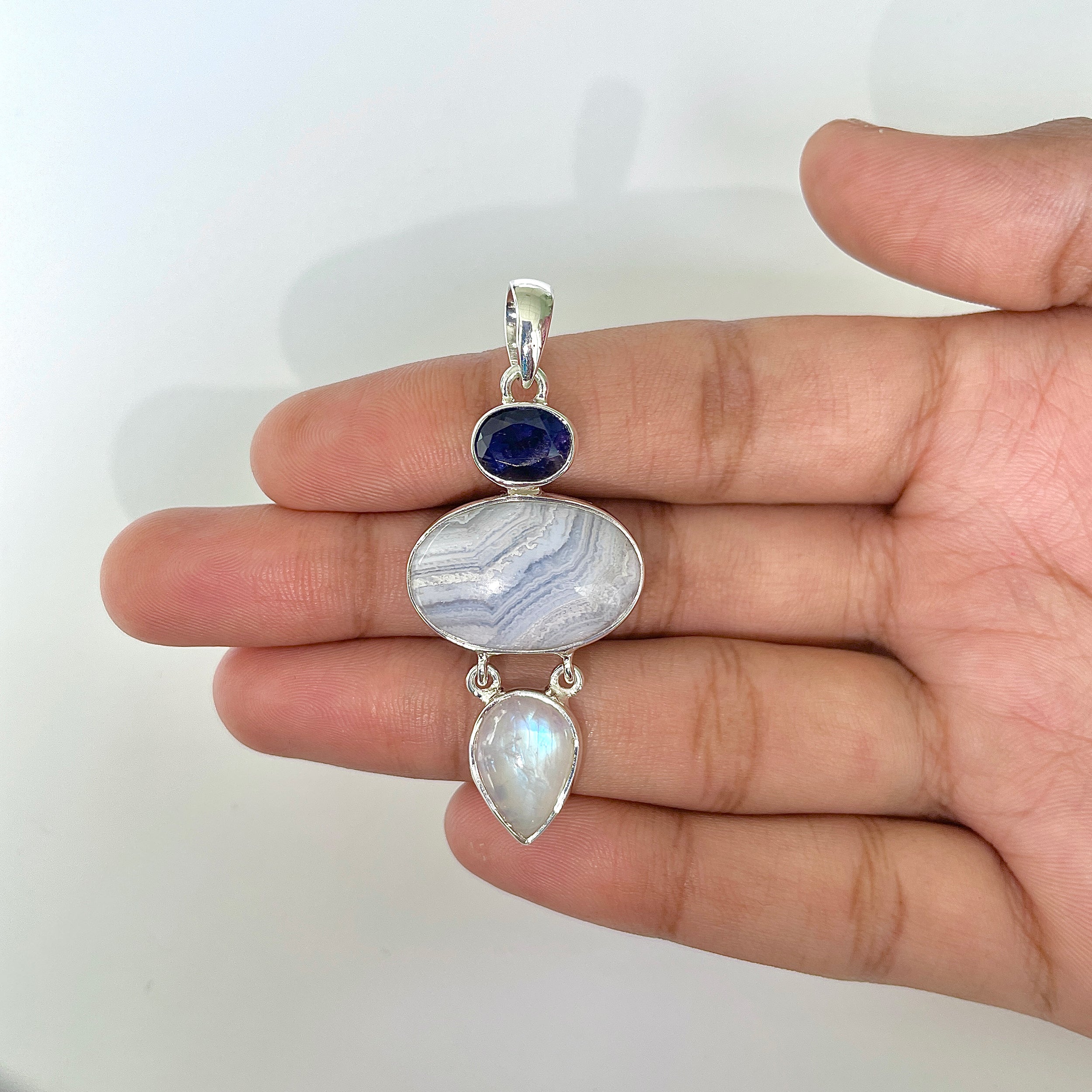 Blue Lace Agate Pendant-(BLA-1-38)