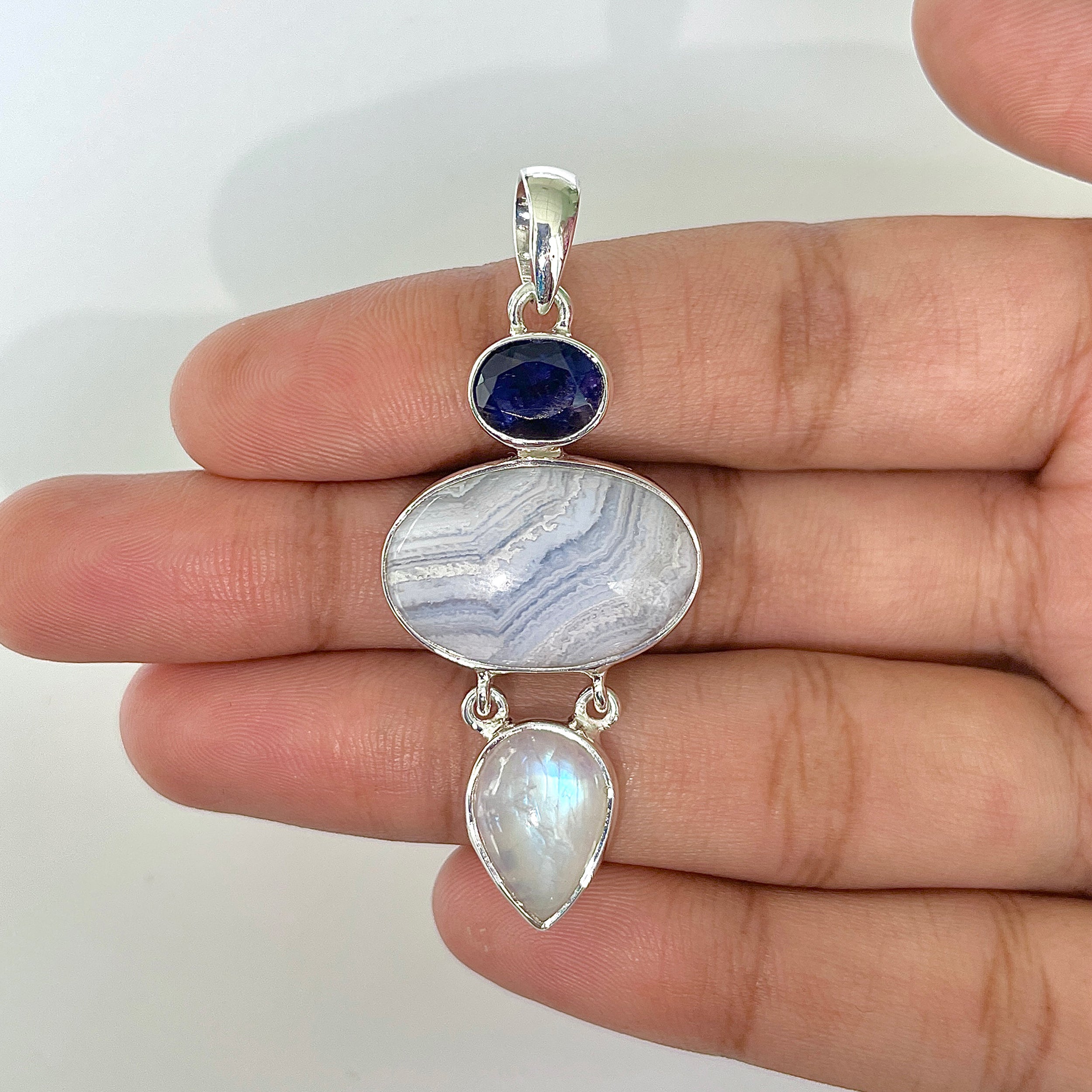 Blue Lace Agate Pendant-(BLA-1-38)