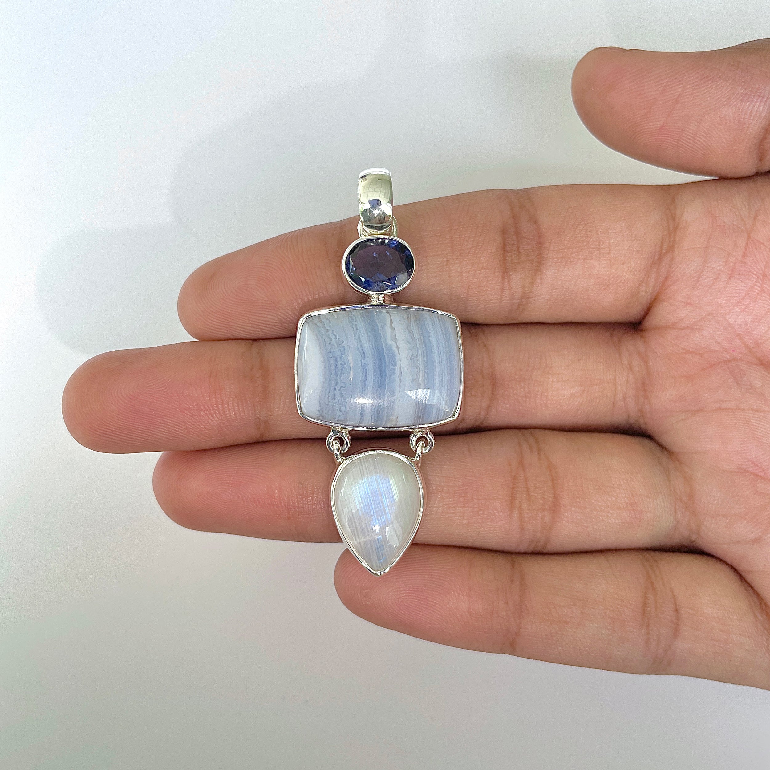 Blue Lace Agate Pendant-(BLA-1-7)