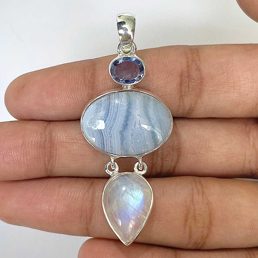 Blue Lace Agate Pendant-(BLA-1-9)