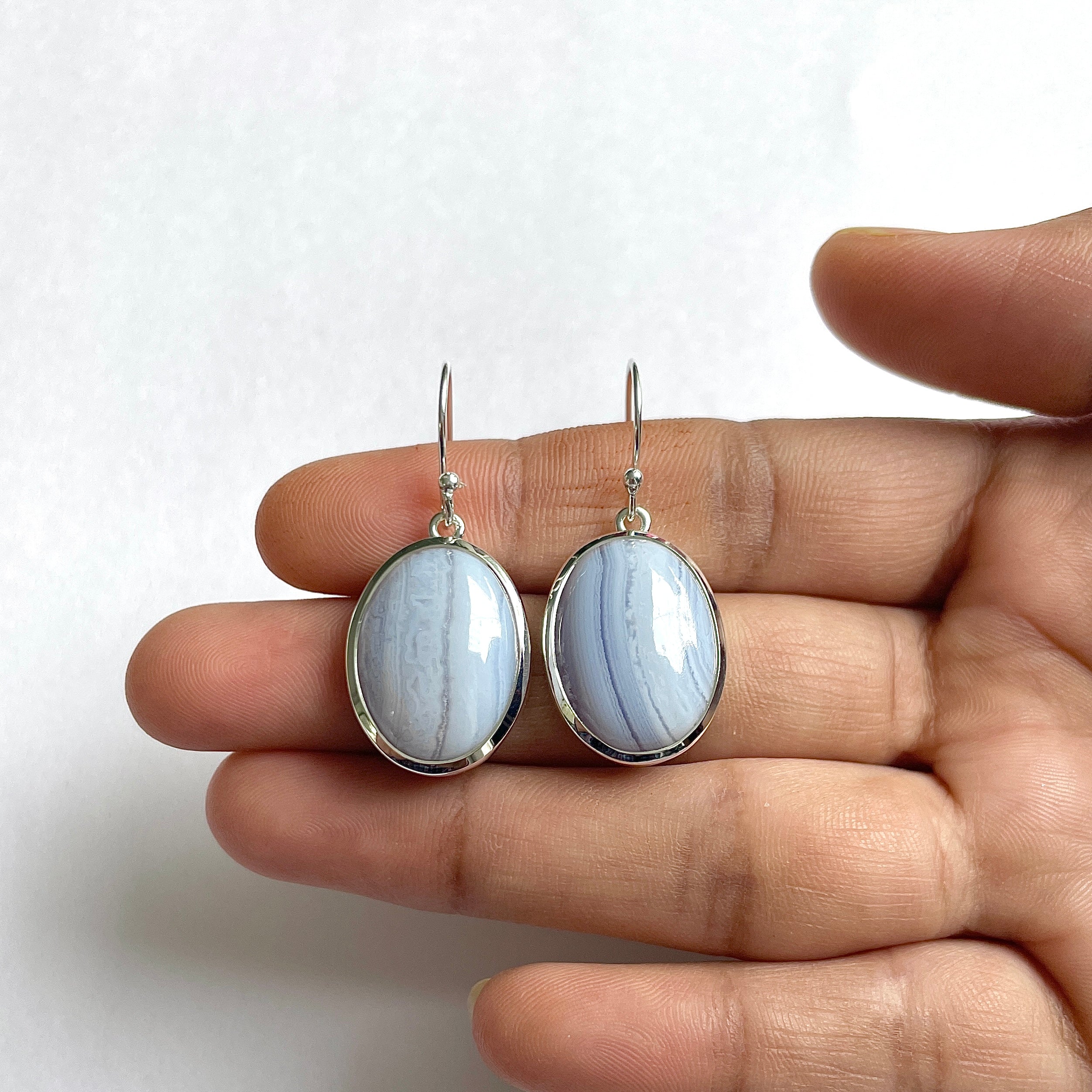 Blue Lace Agate Earring-(BLA-3-1)