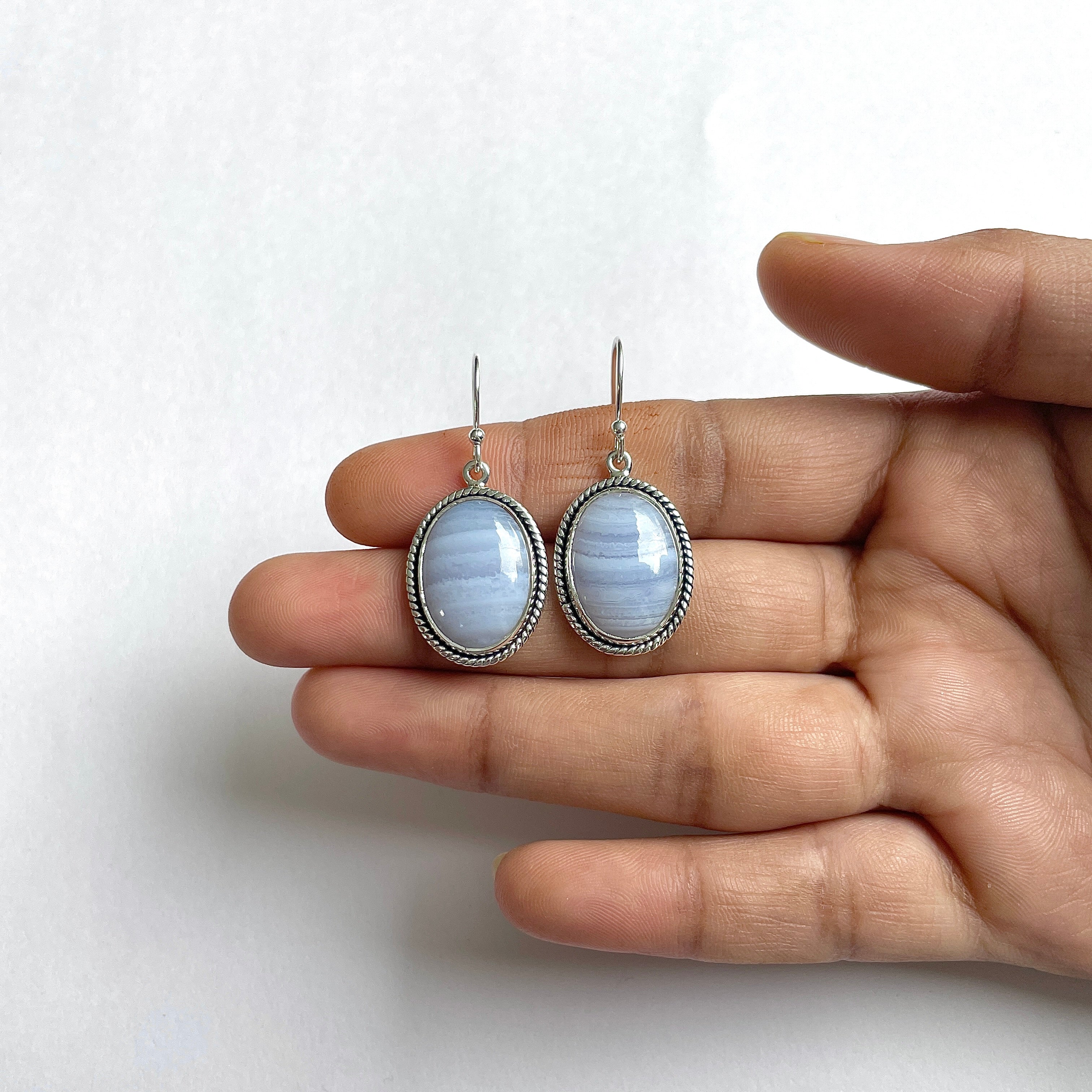 Blue Lace Agate Earring-(BLA-3-2)