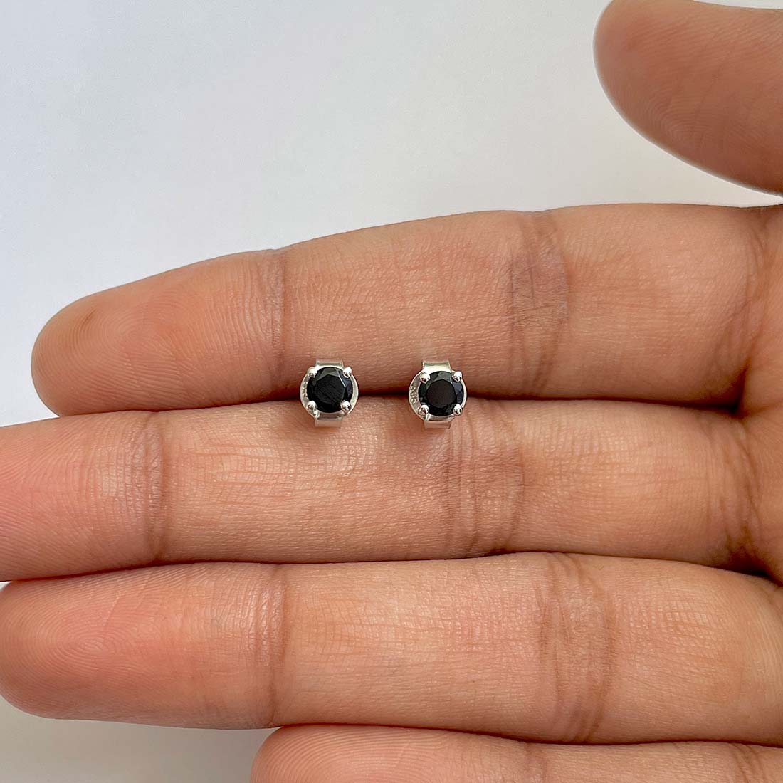 Black Tourmaline Stud Earring-(BLS-RDE-1023)