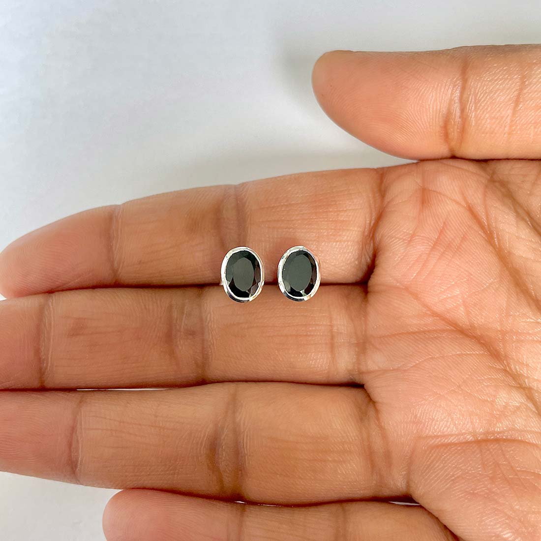 Black Tourmaline Stud Earring-(BLS-RDE-1370)