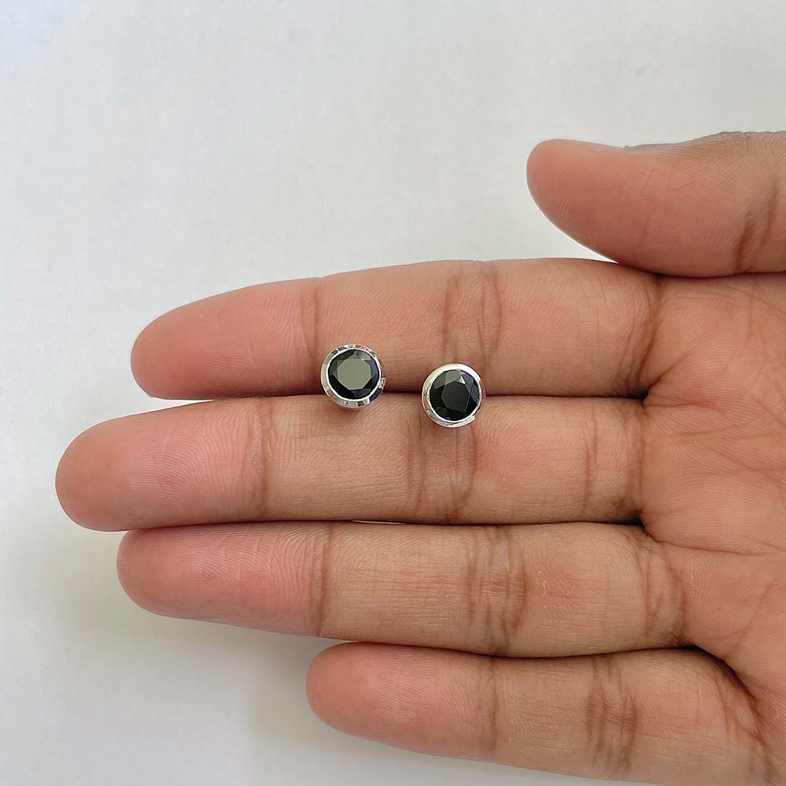 Black Tourmaline Stud Earring-(BLS-RDE-1426)