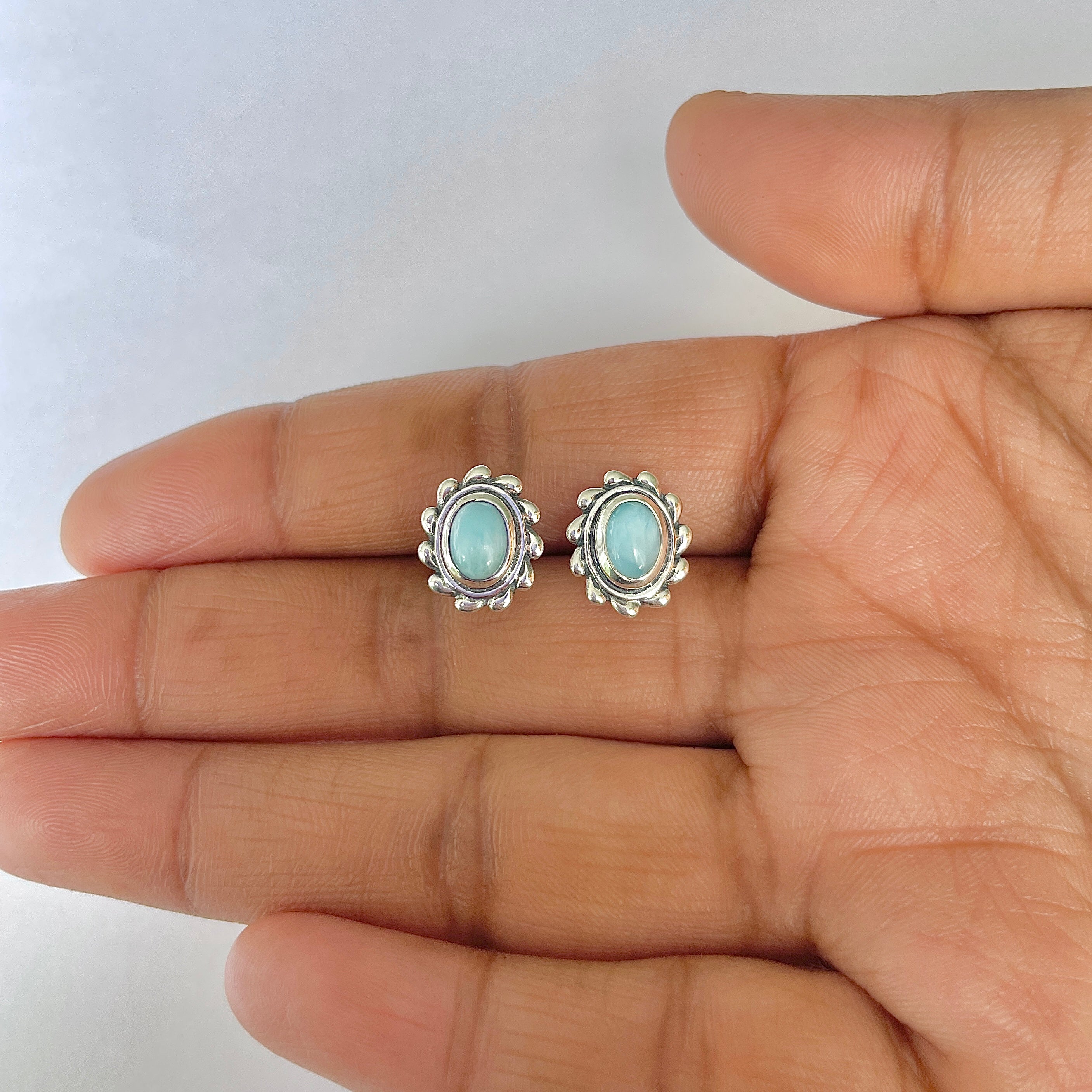 Larimar Stud Earring-(LAR-RDE-185)