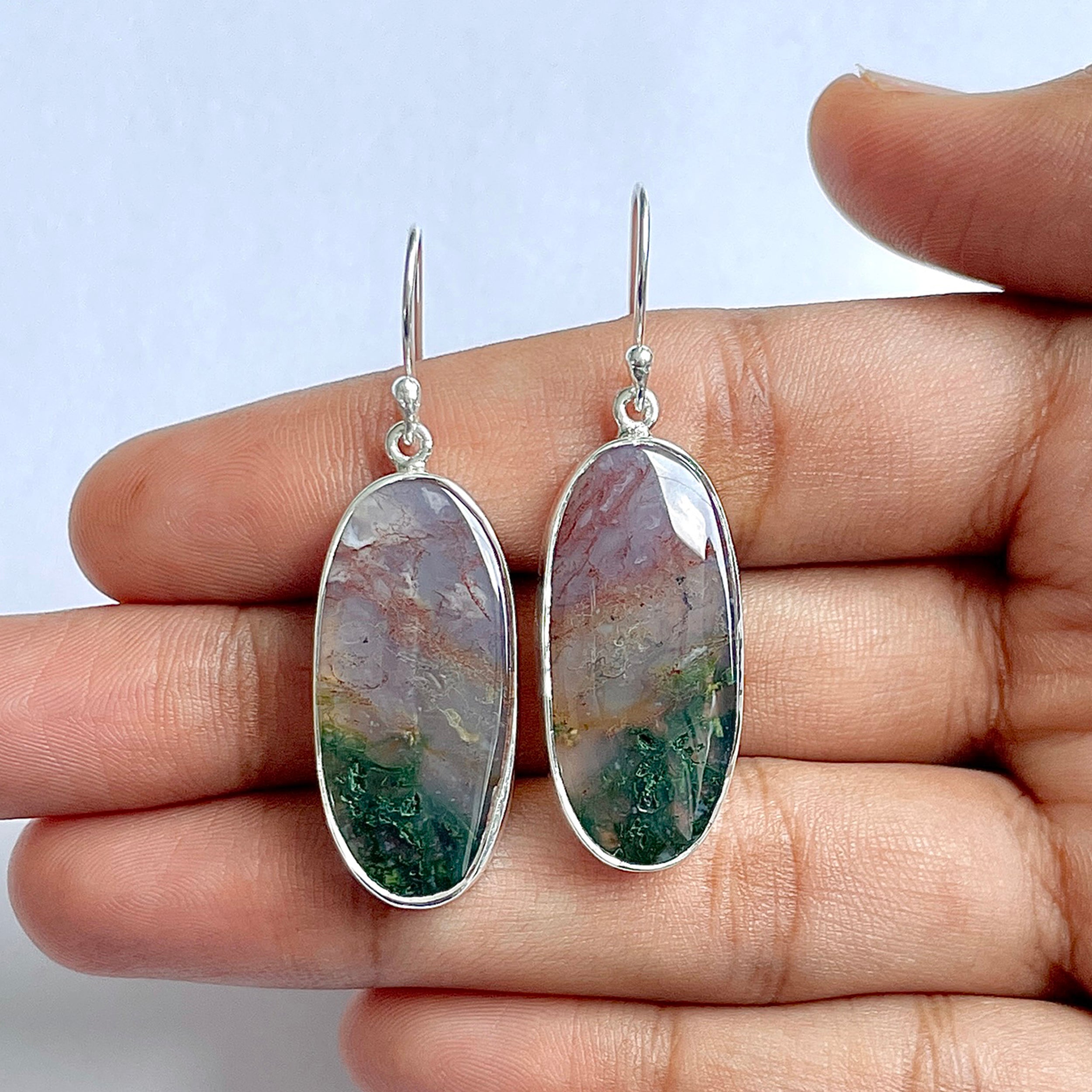 Moss Agate Earring-(MOA-3-25)