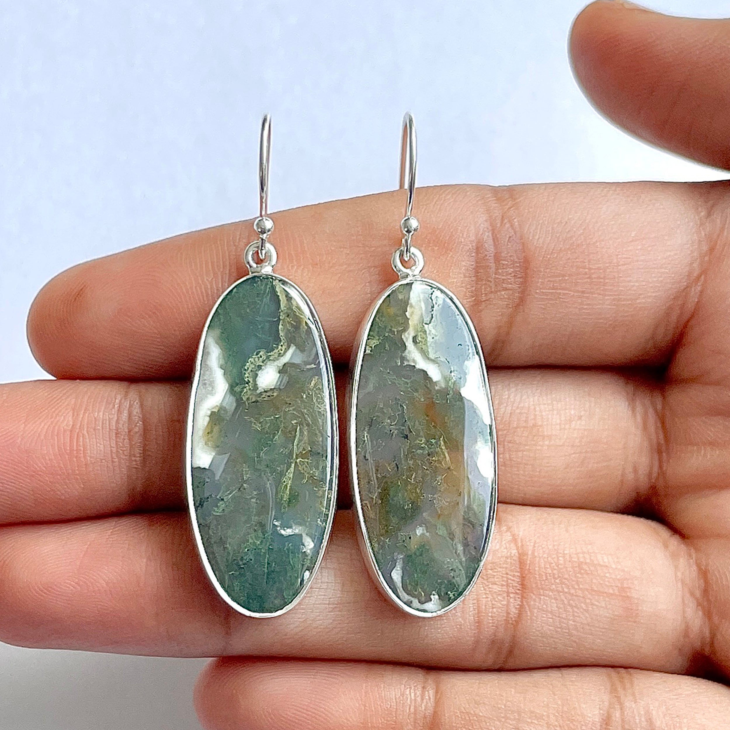 Moss Agate Earring-(MOA-3-40)