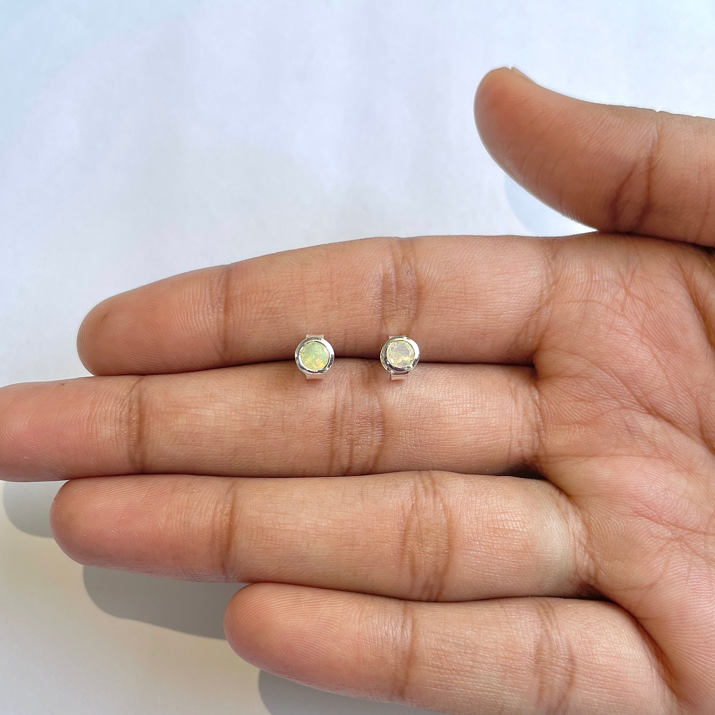 Opal Stud Earring-(OPL-RDE-1375)