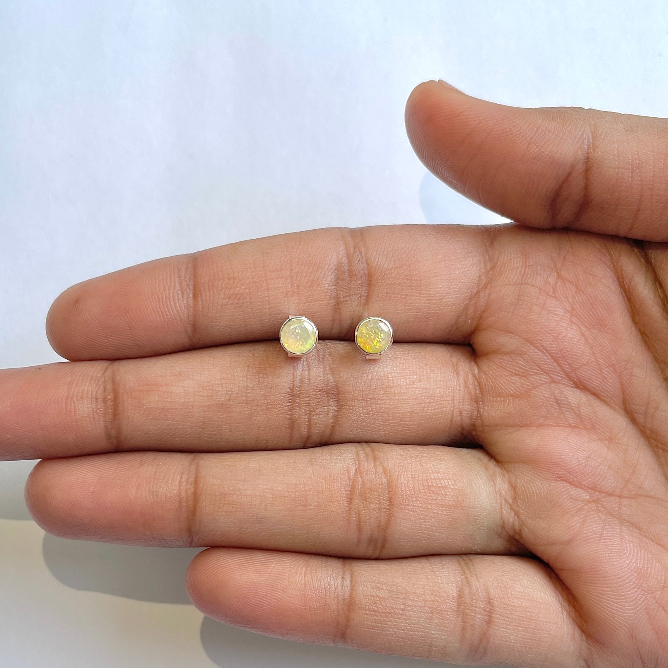 Opal Stud Earring-(OPL-RDE-1425)