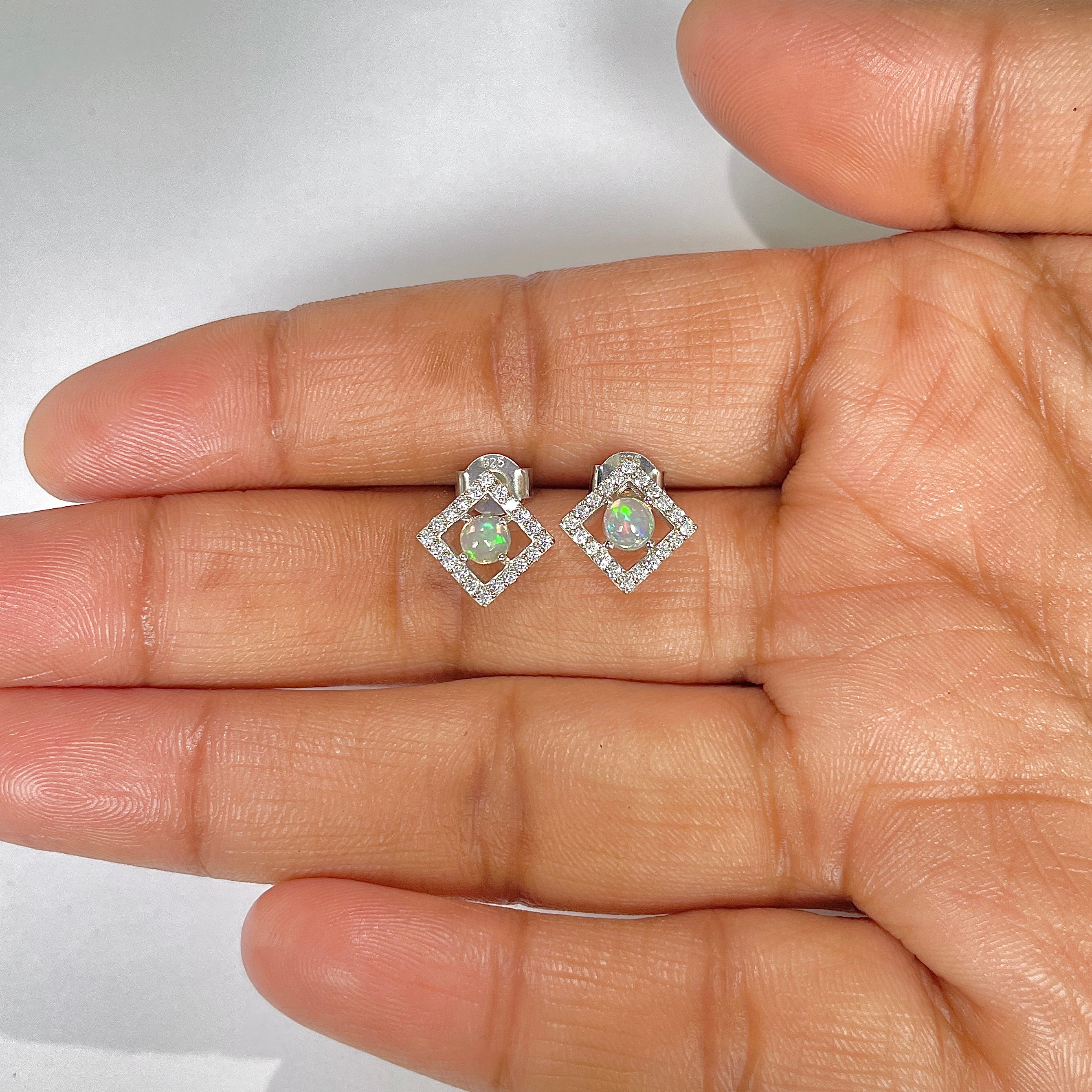 Opal Stud Earring-(OPL-RDE-847)
