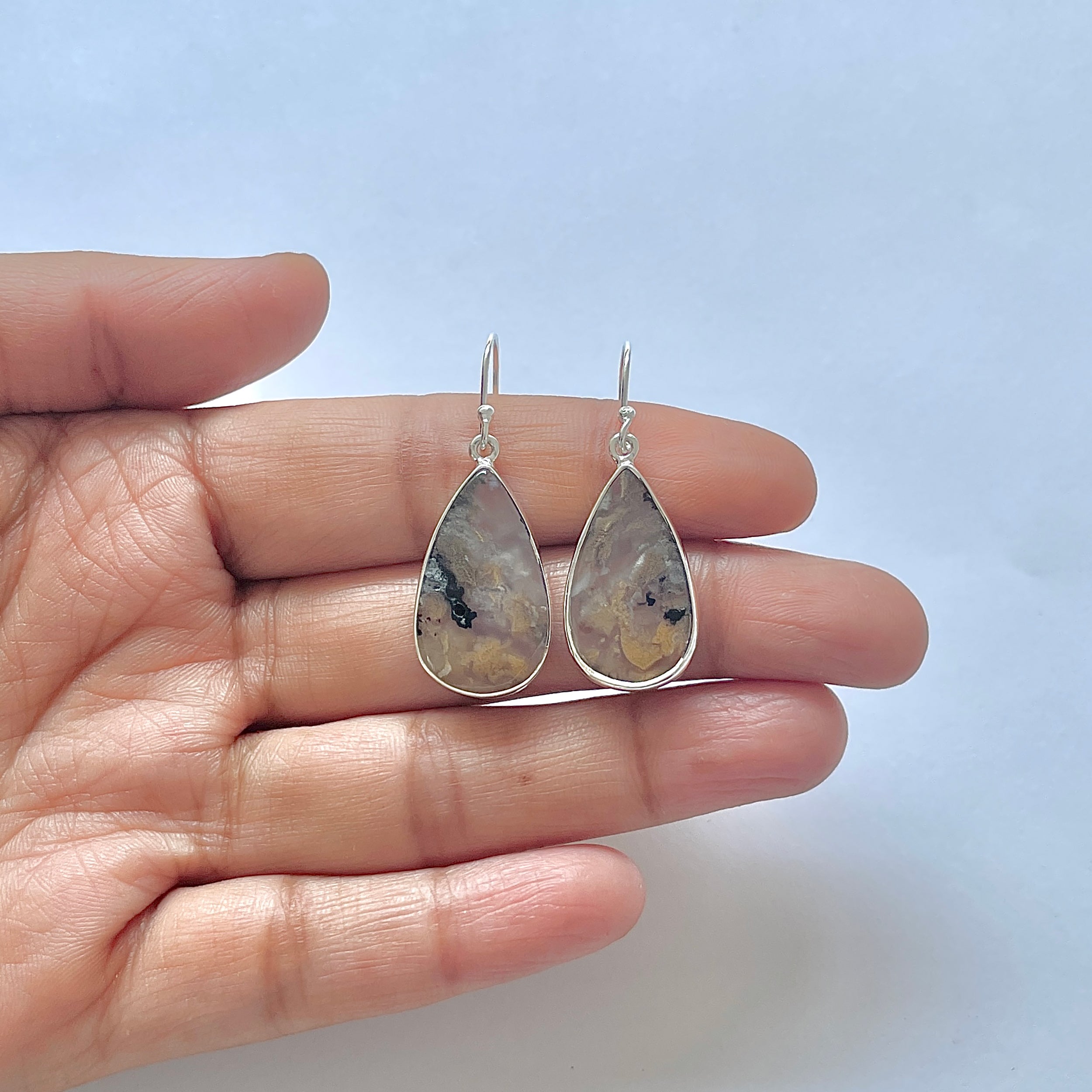Plume Agate Earring-(PLA-3-18)