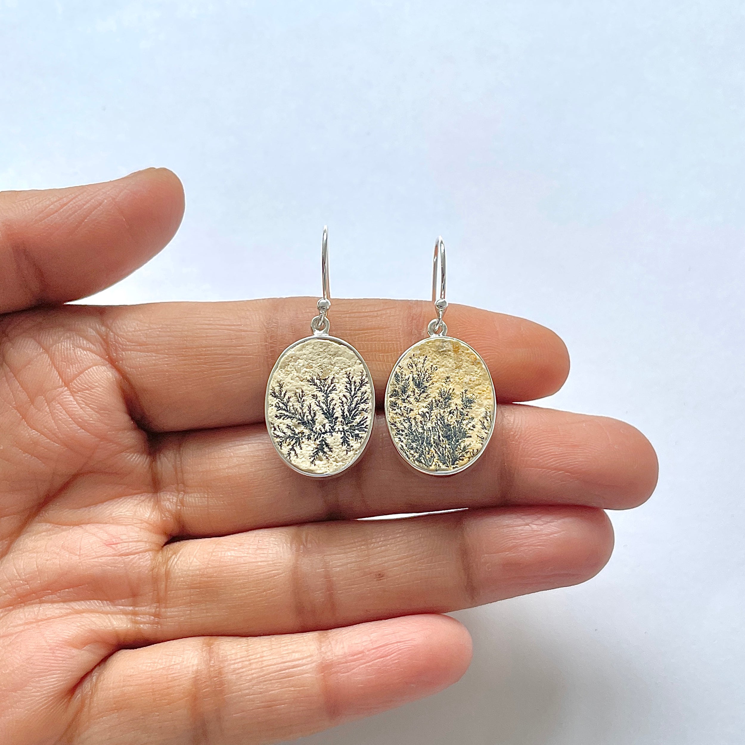 Psilomelane Dendrite Earring-(PSD-3-7)