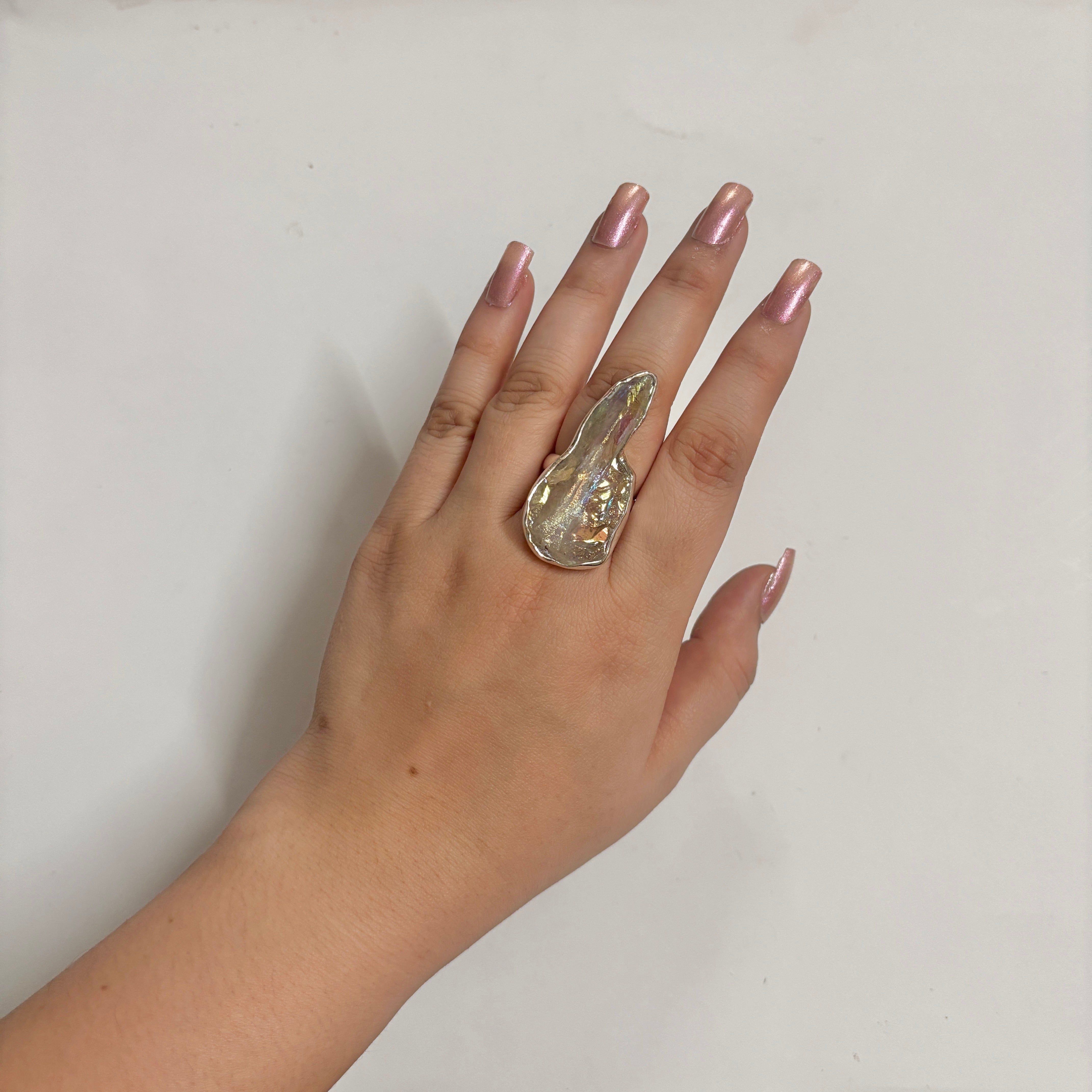 Titanium Druzy White Ring-(TDW-2-14)