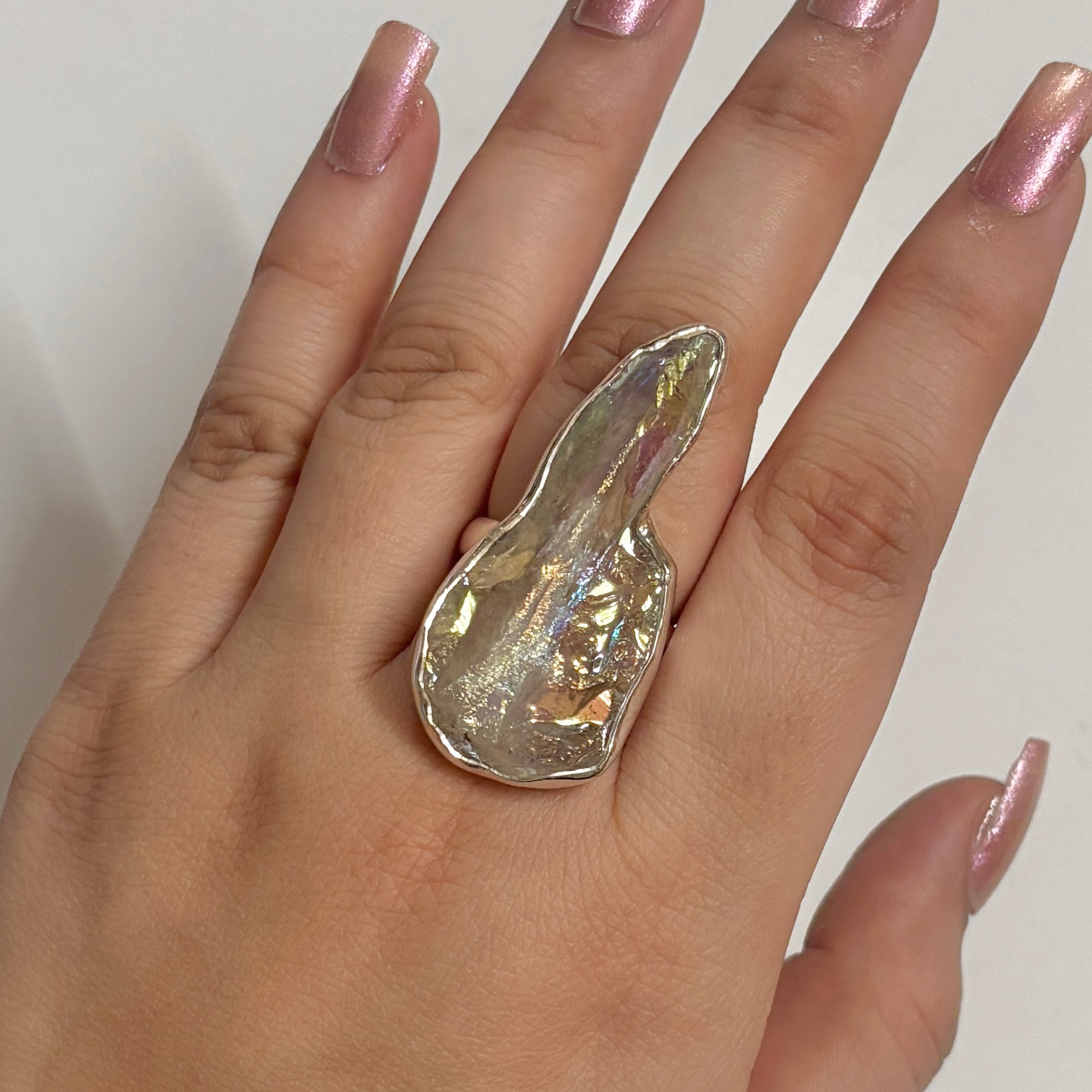 Titanium Druzy White Ring-(TDW-2-14)