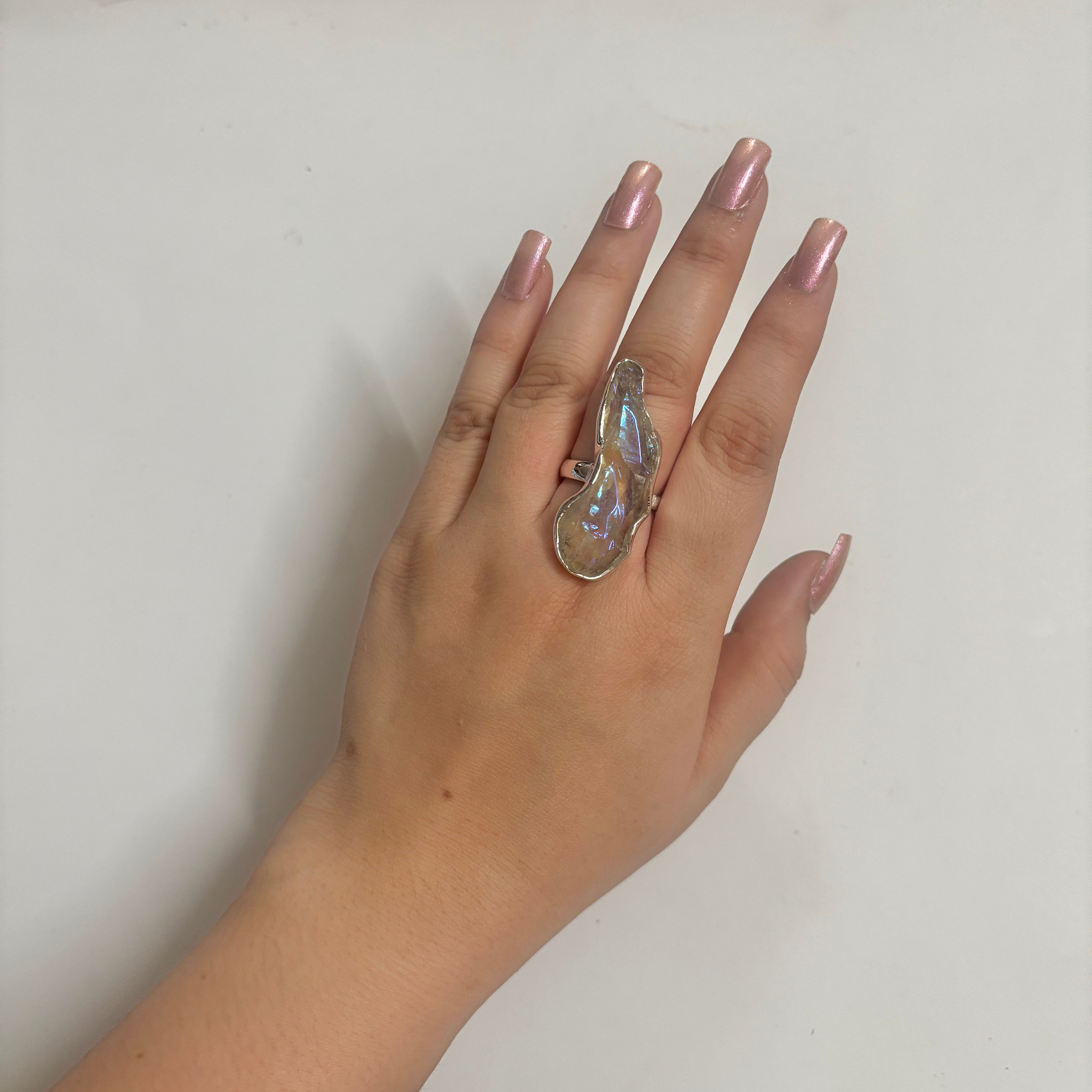 Titanium Druzy White Ring-(TDW-2-20)