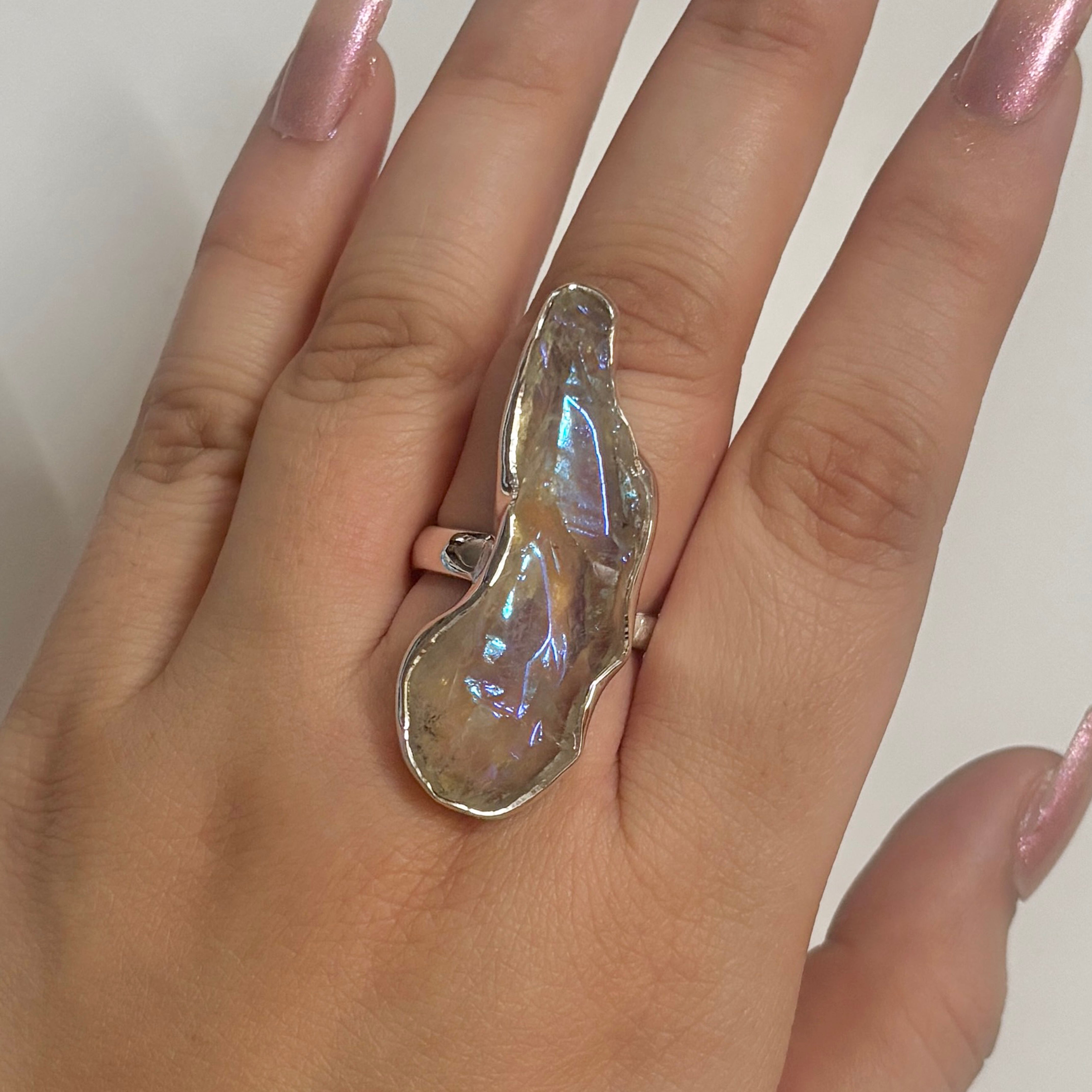 Titanium Druzy White Ring-(TDW-2-20)
