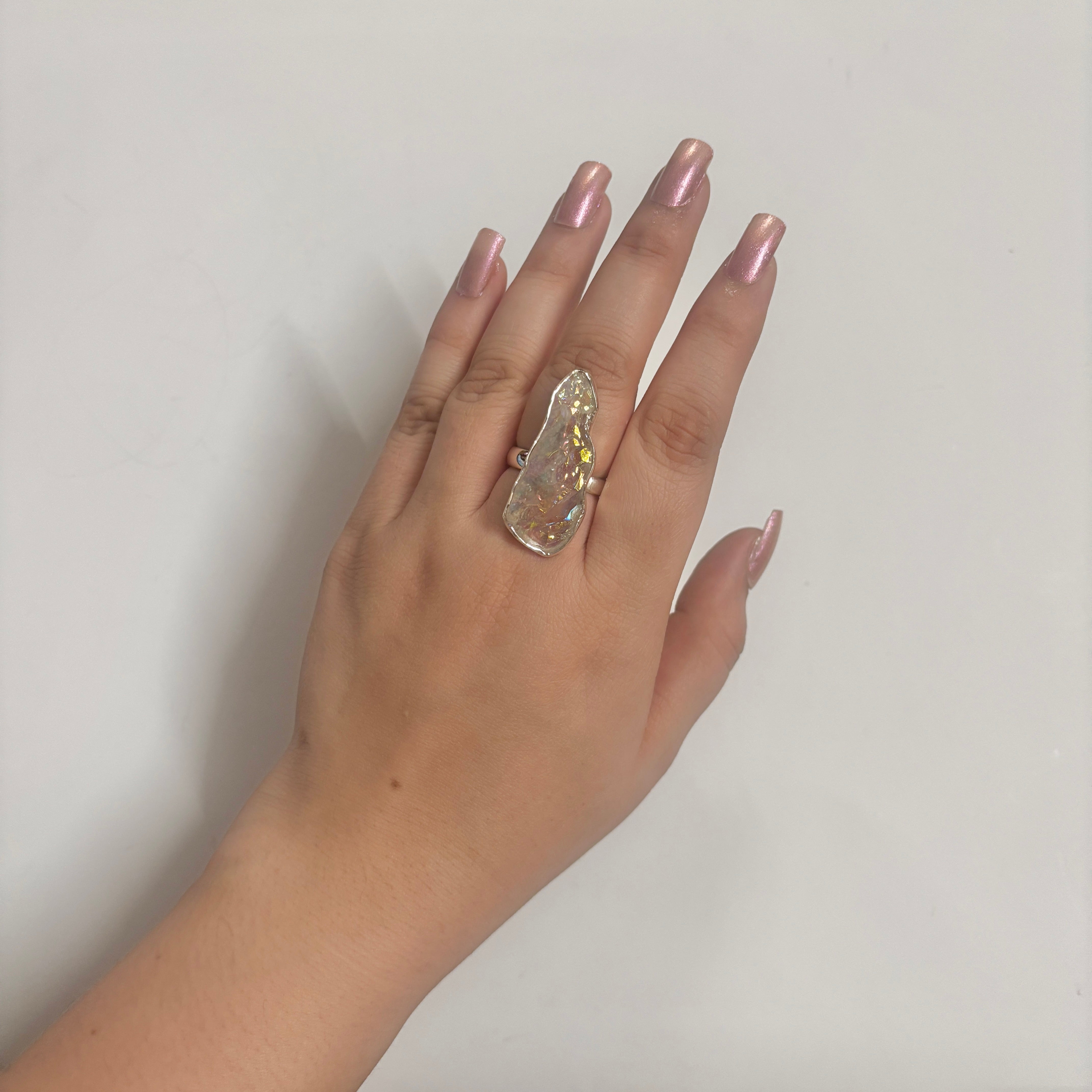 Titanium Druzy White Ring-(TDW-2-24)