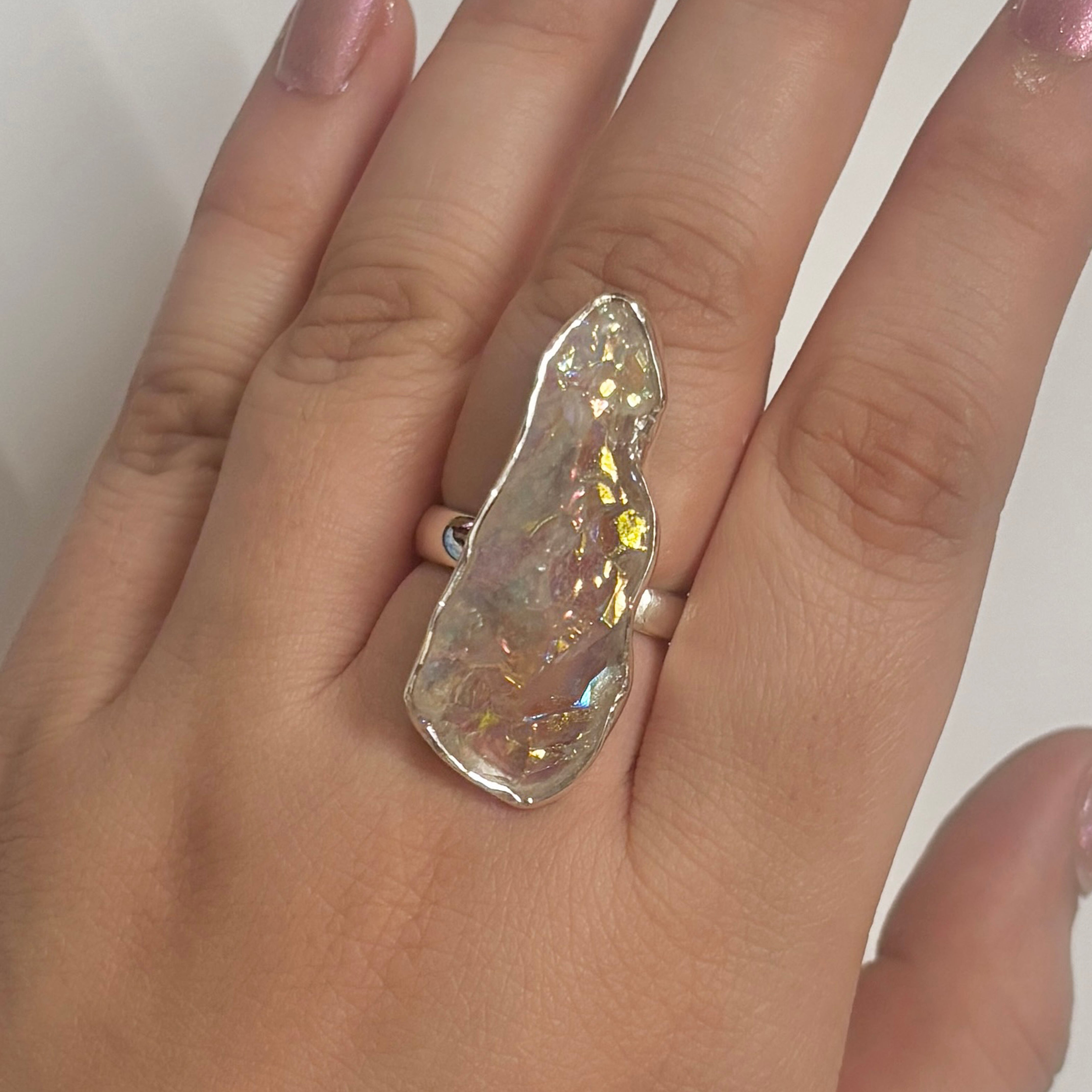 Titanium Druzy White Ring-(TDW-2-24)