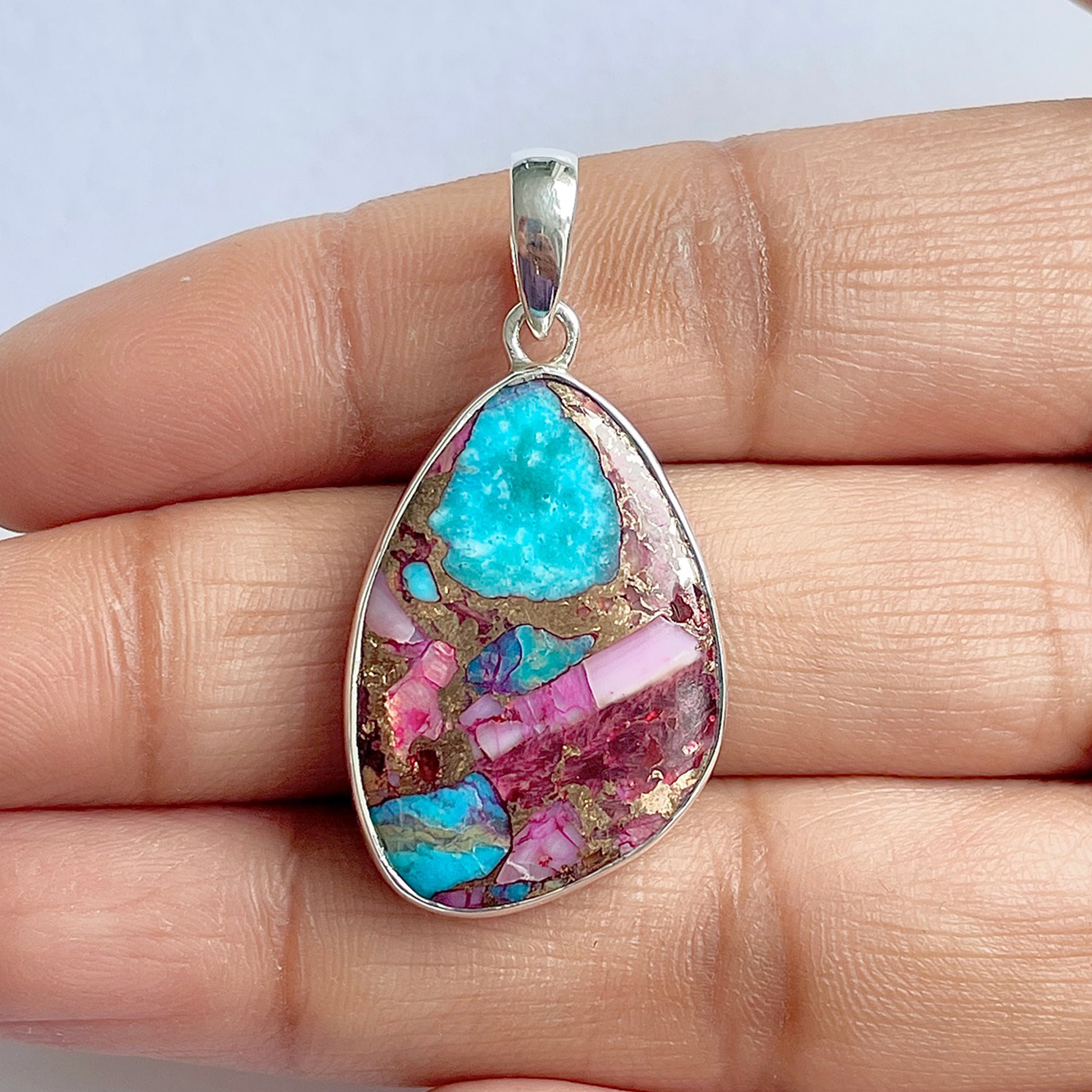 Spiny Oyster Turquoise Pendant-(TRO-1-12)