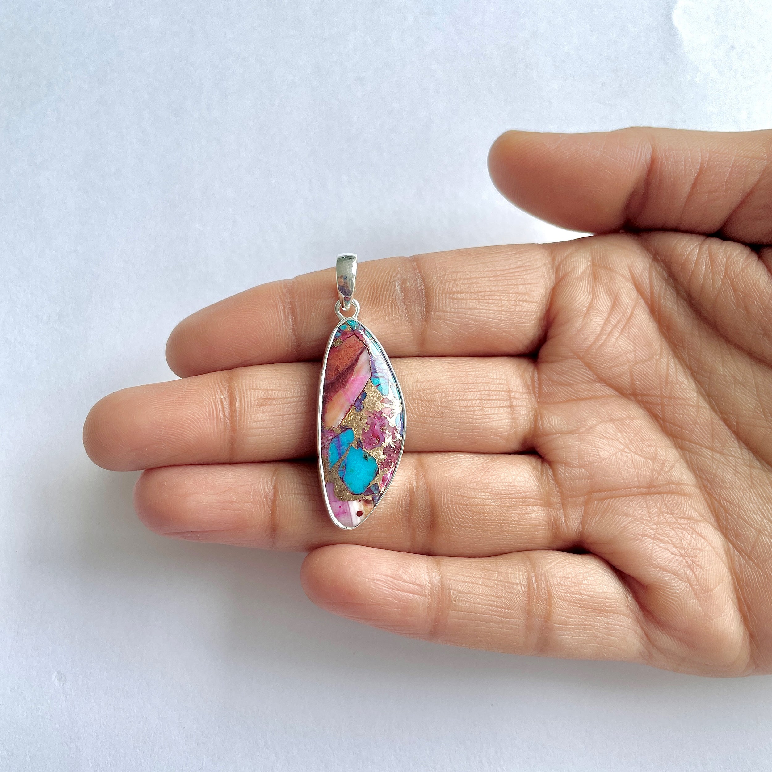 Spiny Oyster Turquoise Pendant-(TRO-1-17)