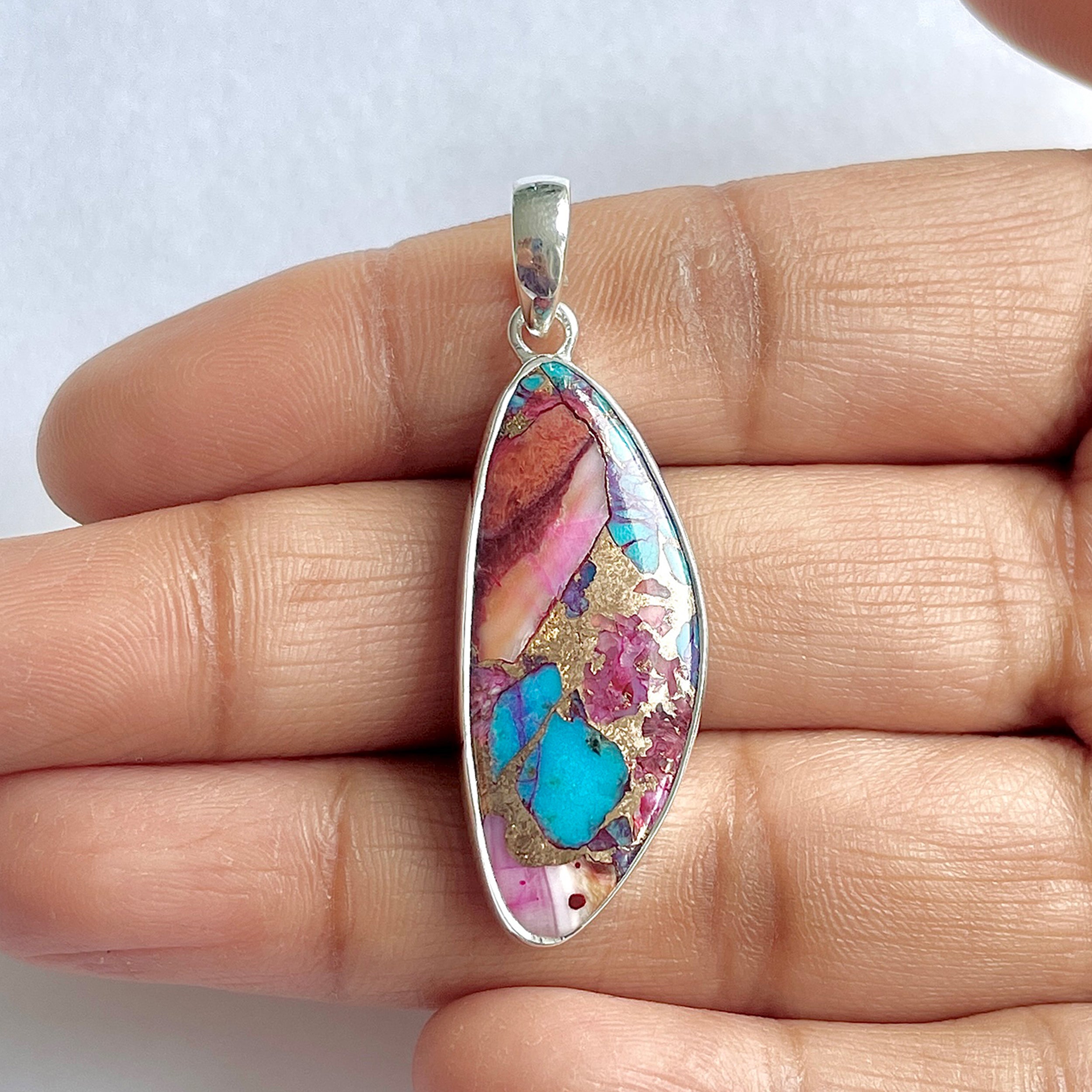 Spiny Oyster Turquoise Pendant-(TRO-1-17)