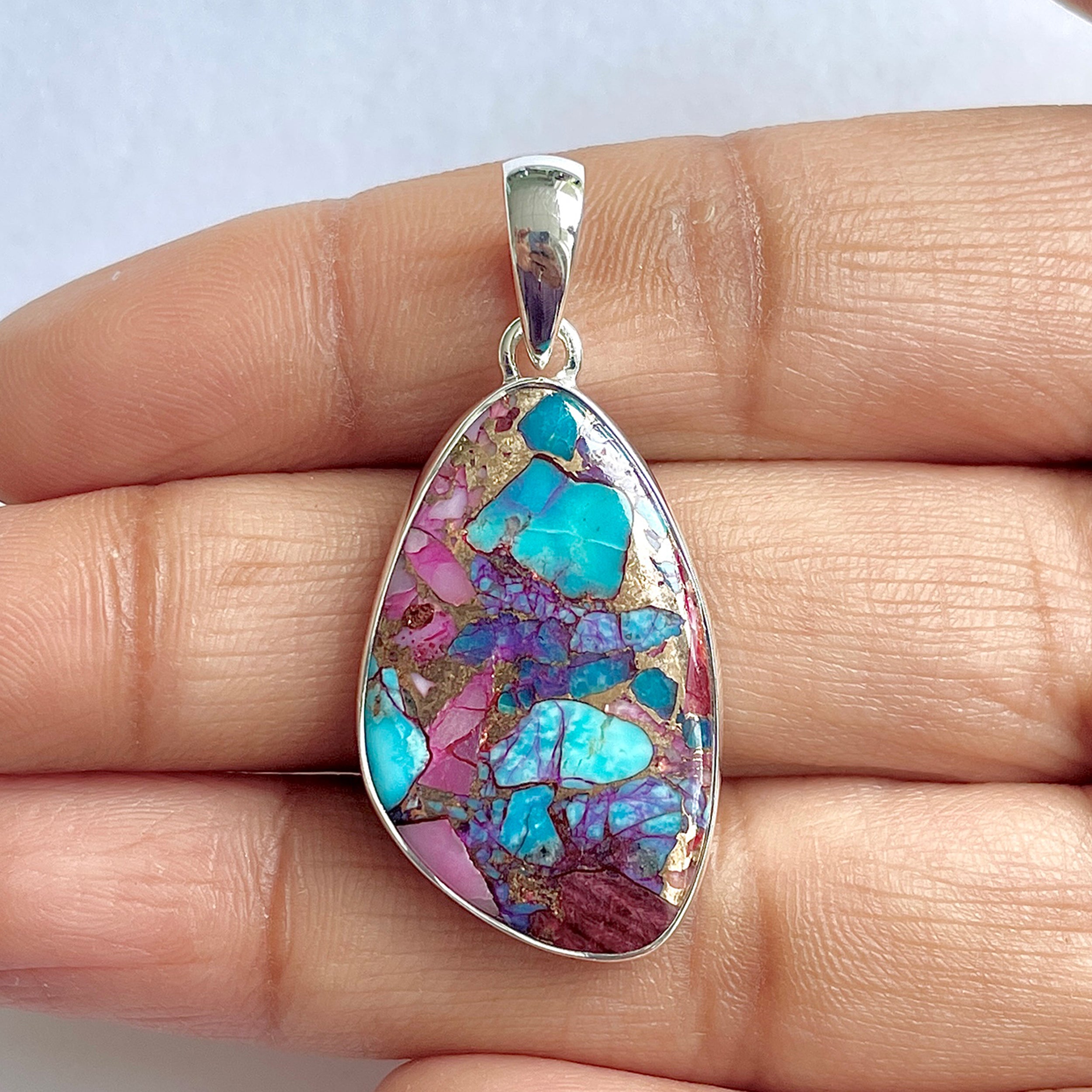 Spiny Oyster Turquoise Pendant-(TRO-1-3)