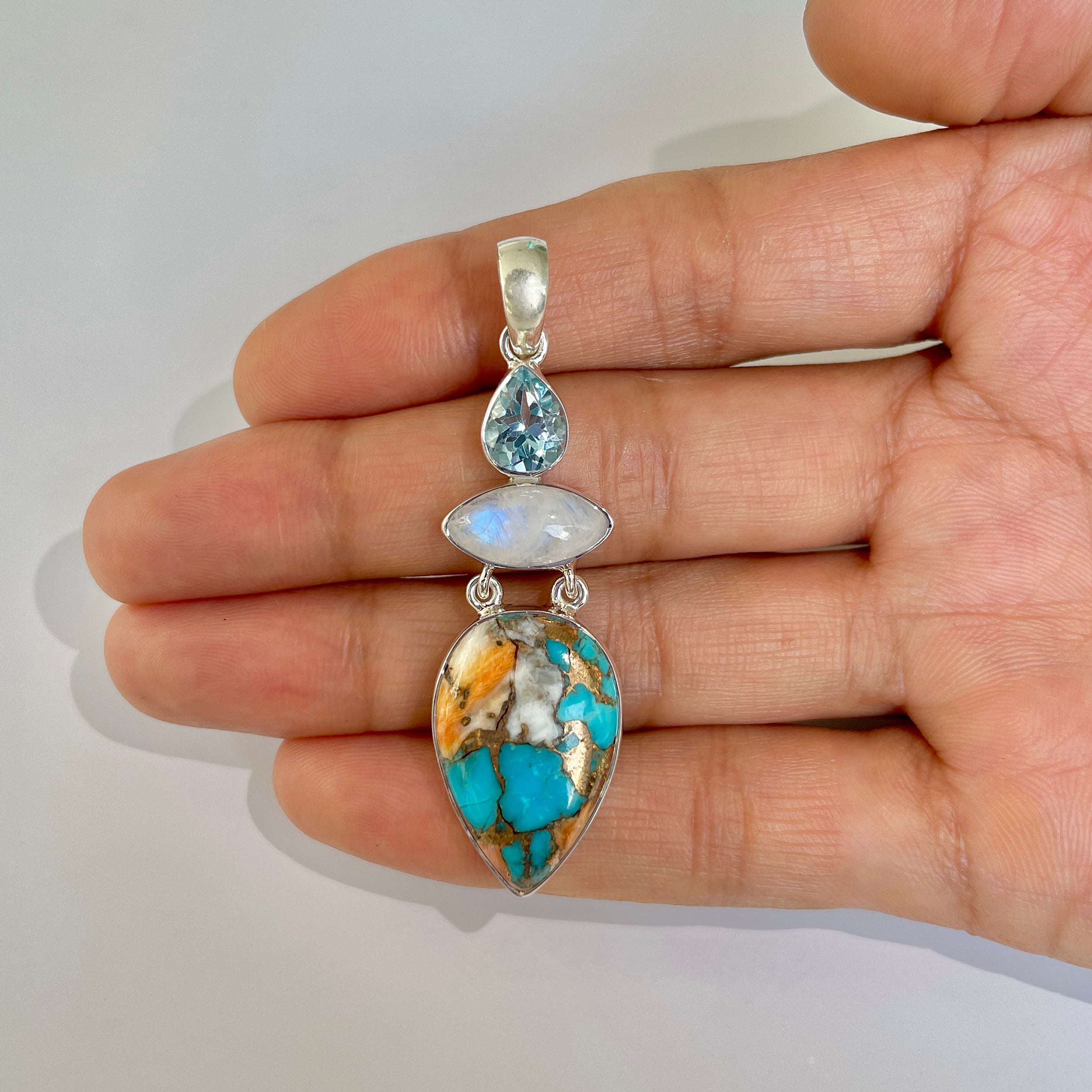 Spiny Oyster Turquoise Pendant-(TRO-1-43)