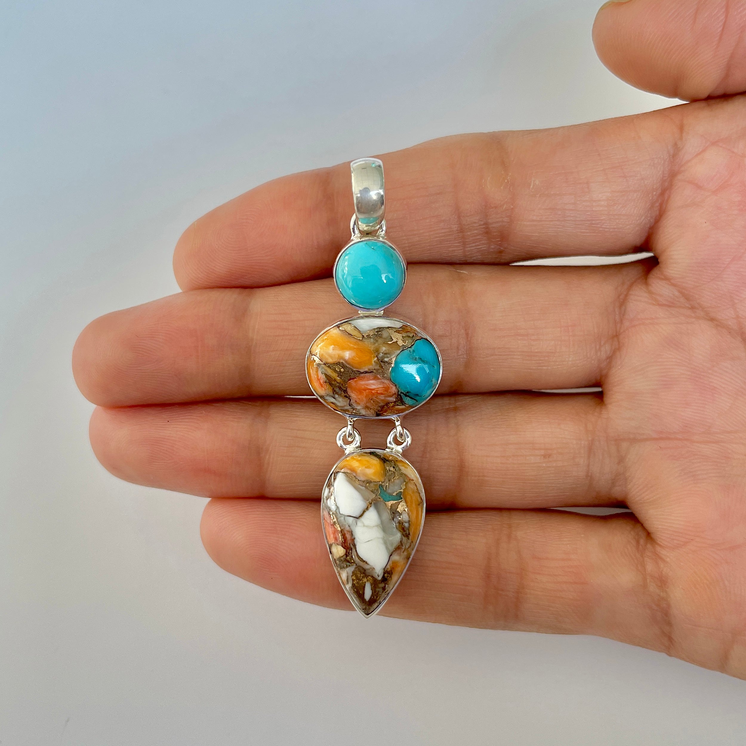 Spiny Oyster Turquoise Pendant-(TRO-1-57)