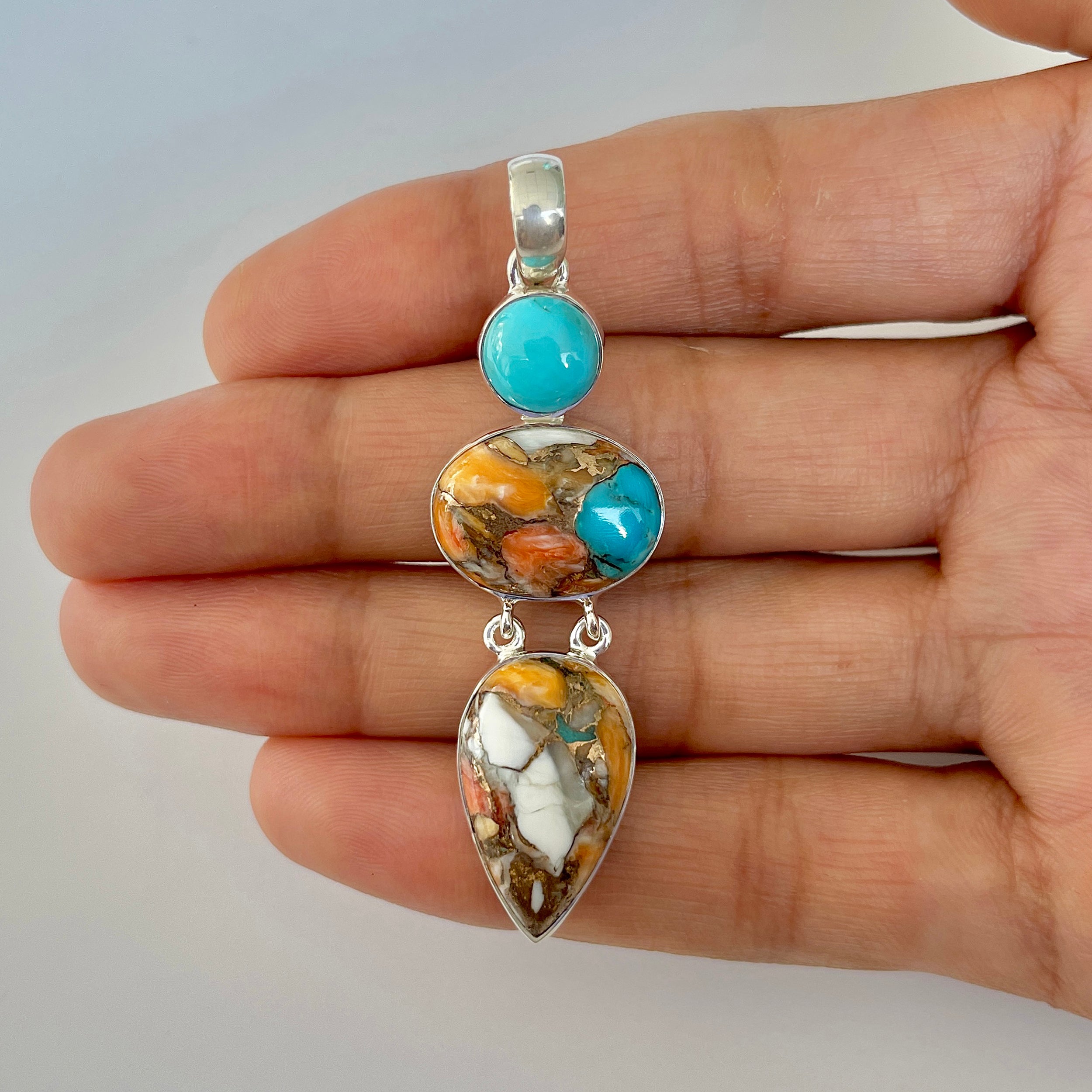 Spiny Oyster Turquoise Pendant-(TRO-1-57)