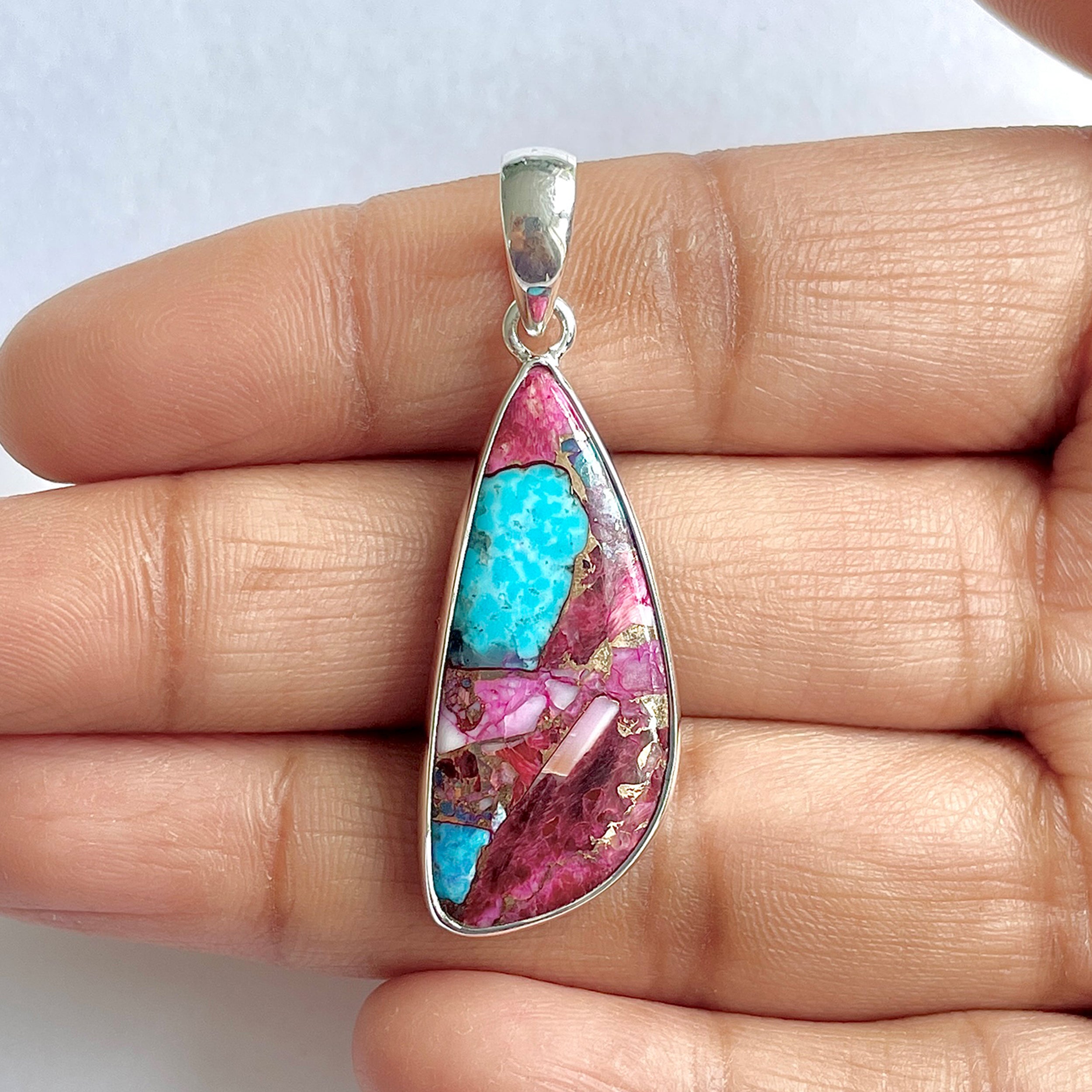 Spiny Oyster Turquoise Pendant-(TRO-1-9)