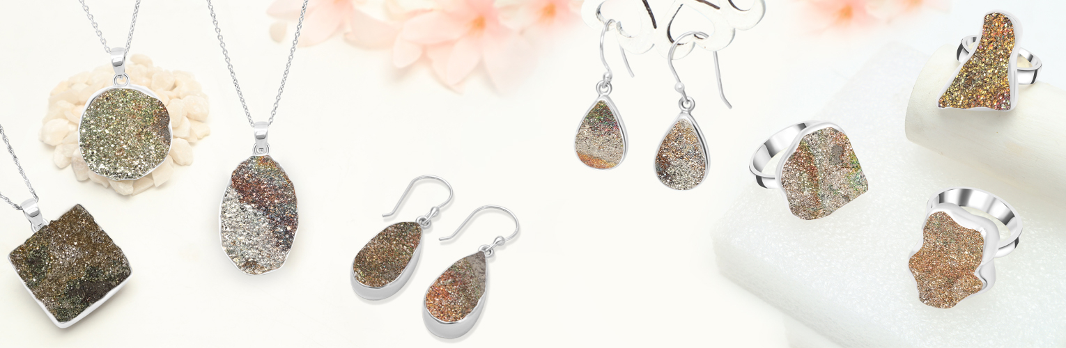Spectropyrite Druzy jewelry
